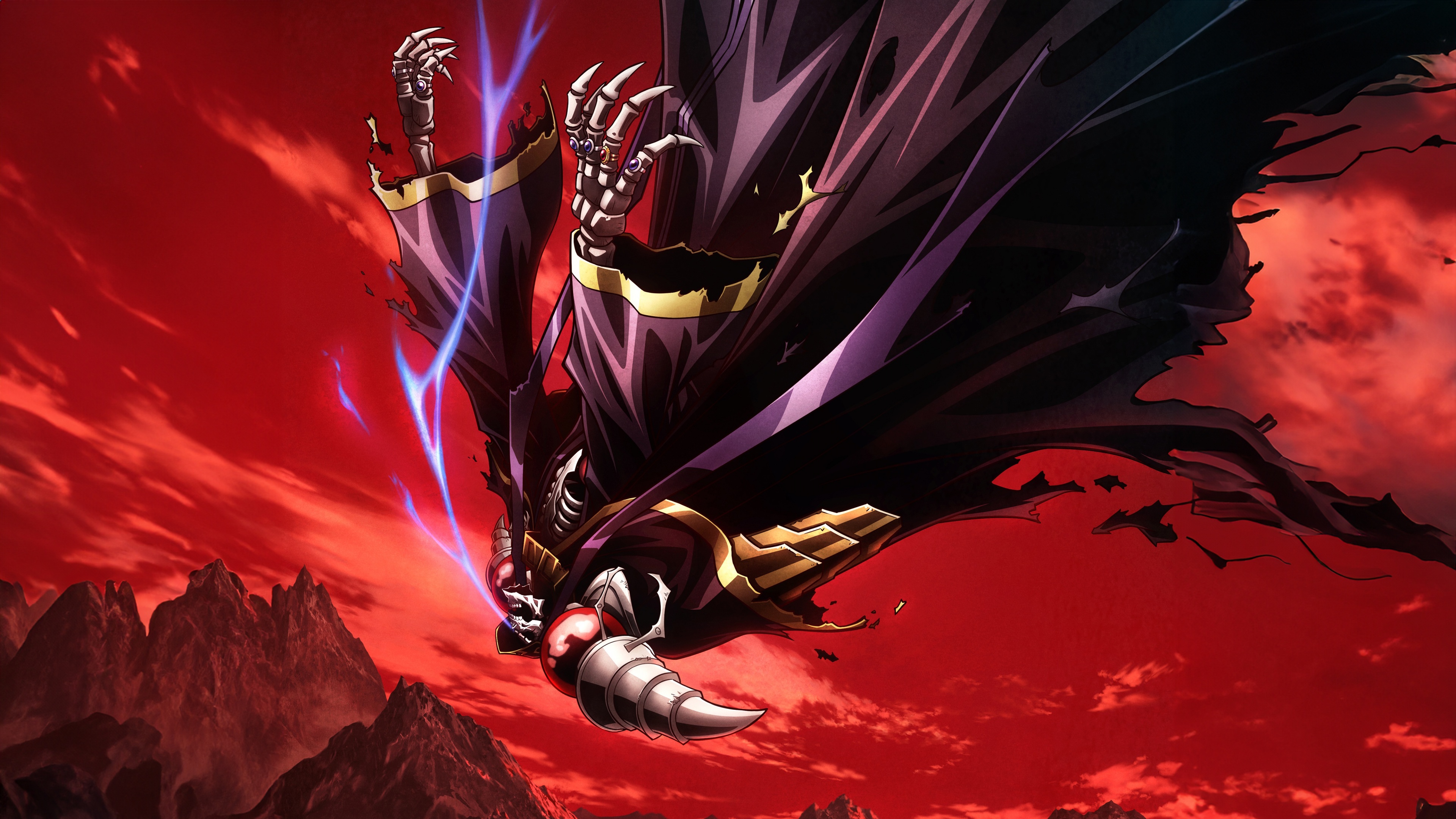 A detailed illustration of Momonga, the character from the Overlord anime series, showing his skeletal features and dark fantasy aesthetic.