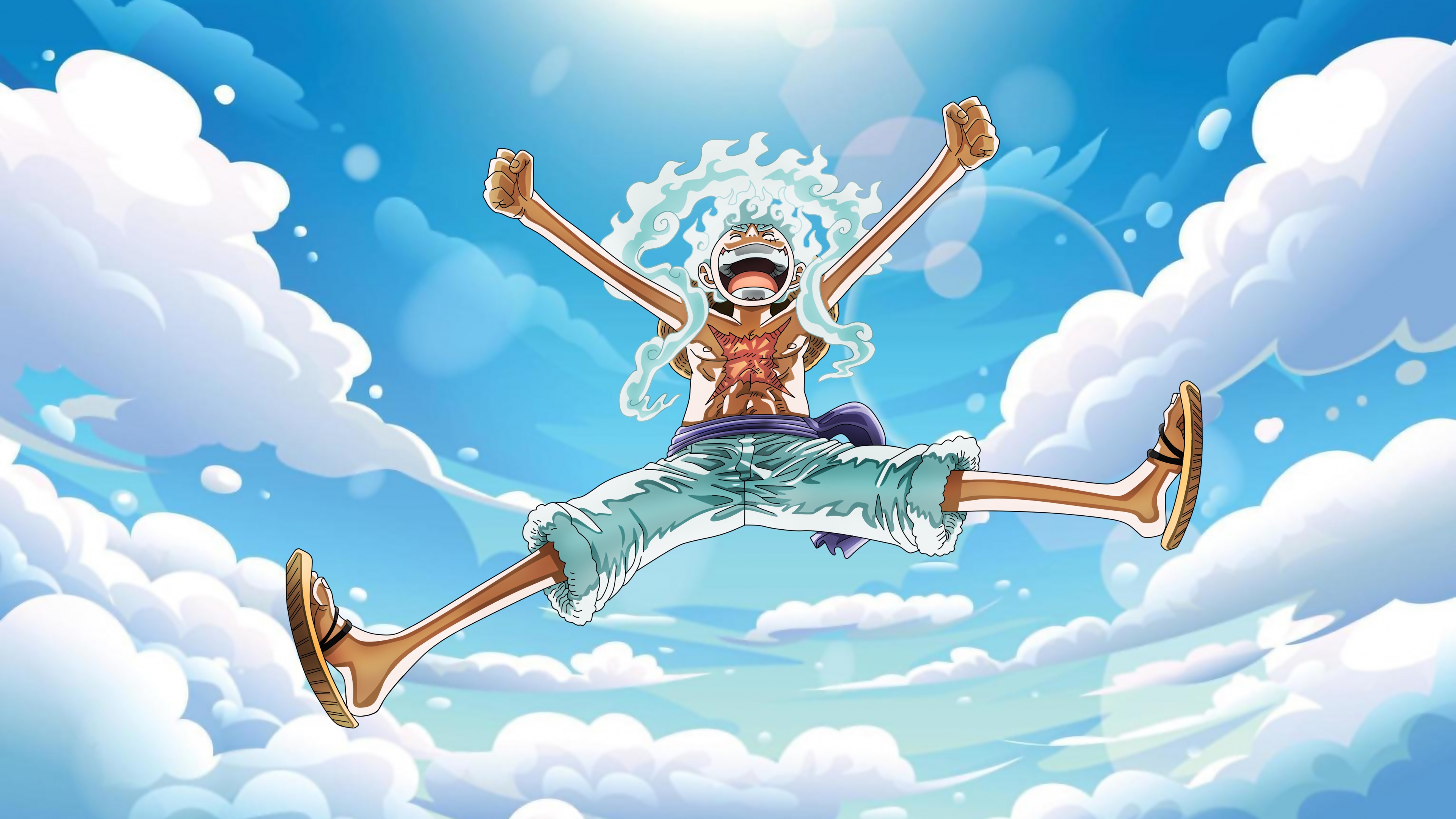 Monkey D. Luffy in his Gear 5 Sun God Nika form from One Piece