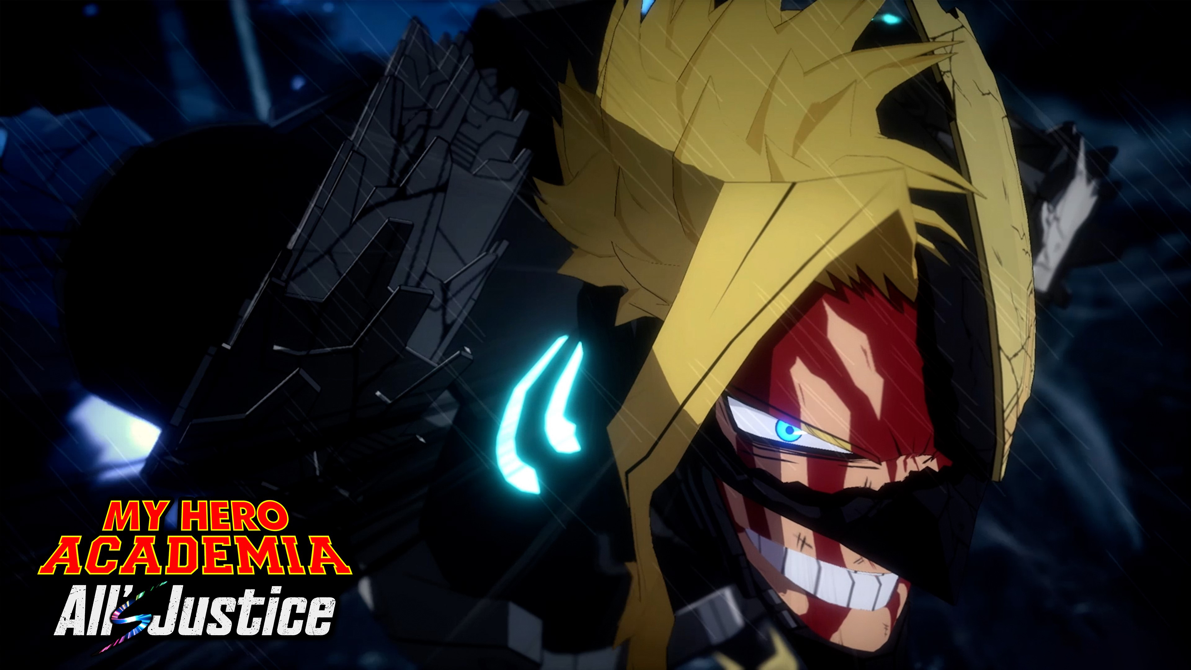 Izuku Midoriya from My Hero Academia in a dynamic action pose for the game concept All's Justice.