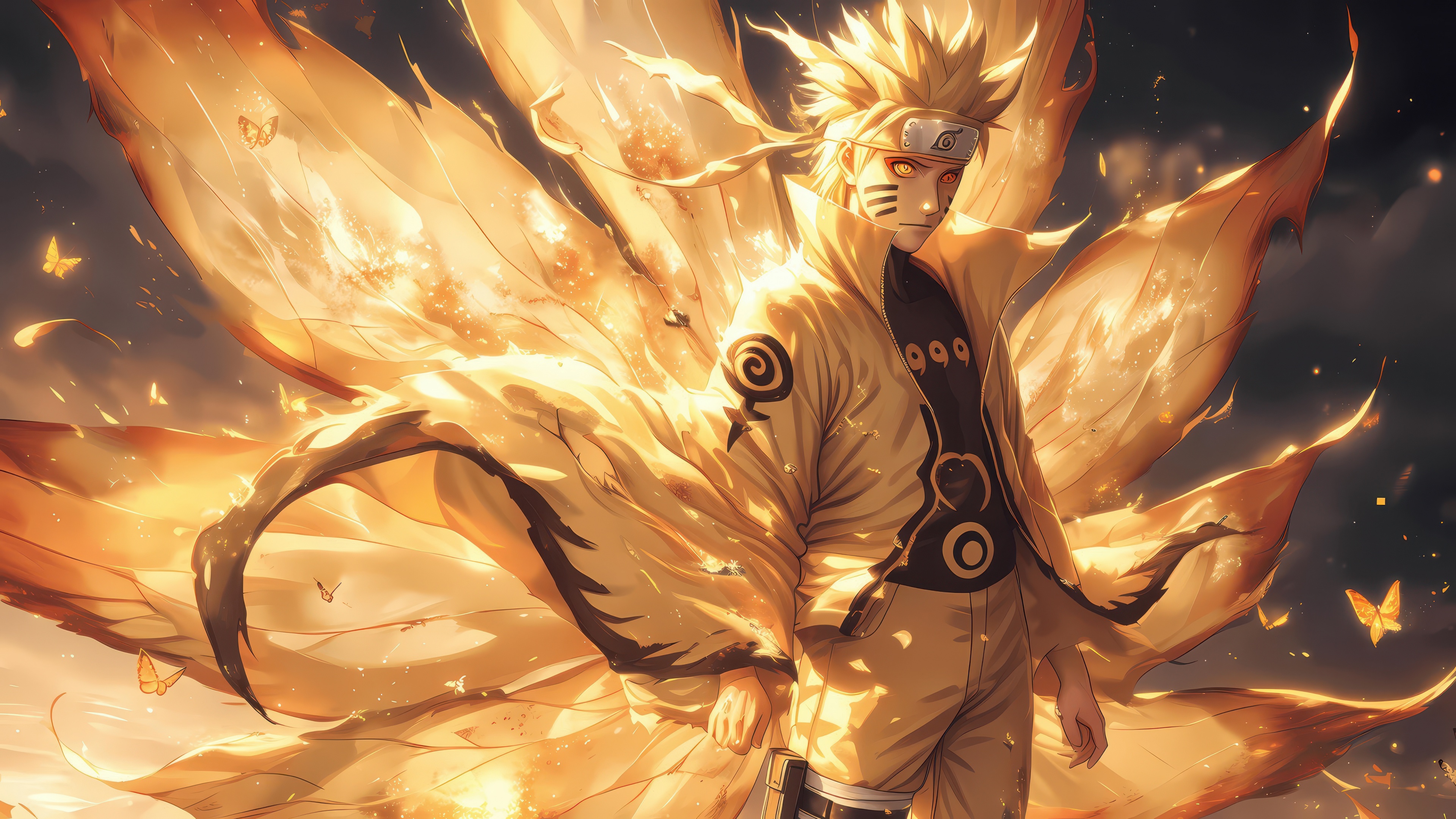 Naruto Uzumaki and the great fox spirit Kurama from the Naruto anime.