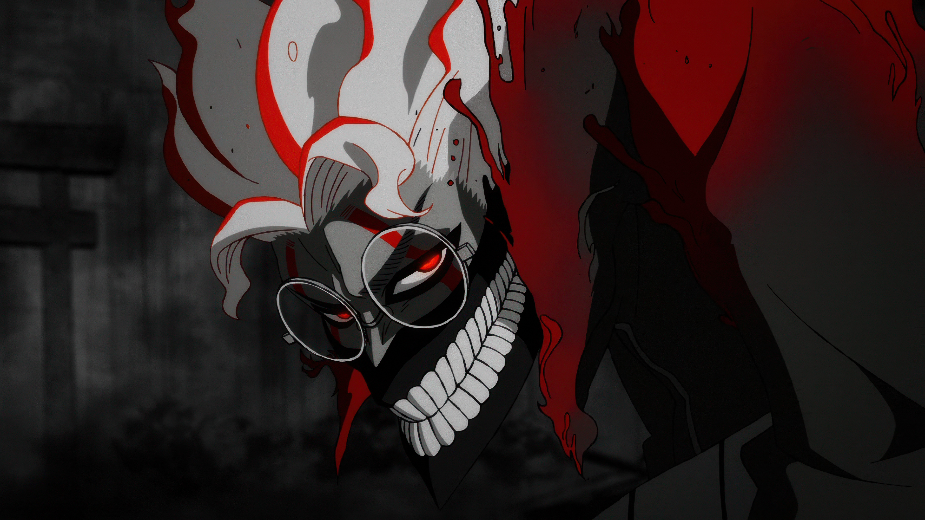 A stylized illustration featuring Okarun and the Turbo Granny from the Dandadan series in a supernatural confrontation.