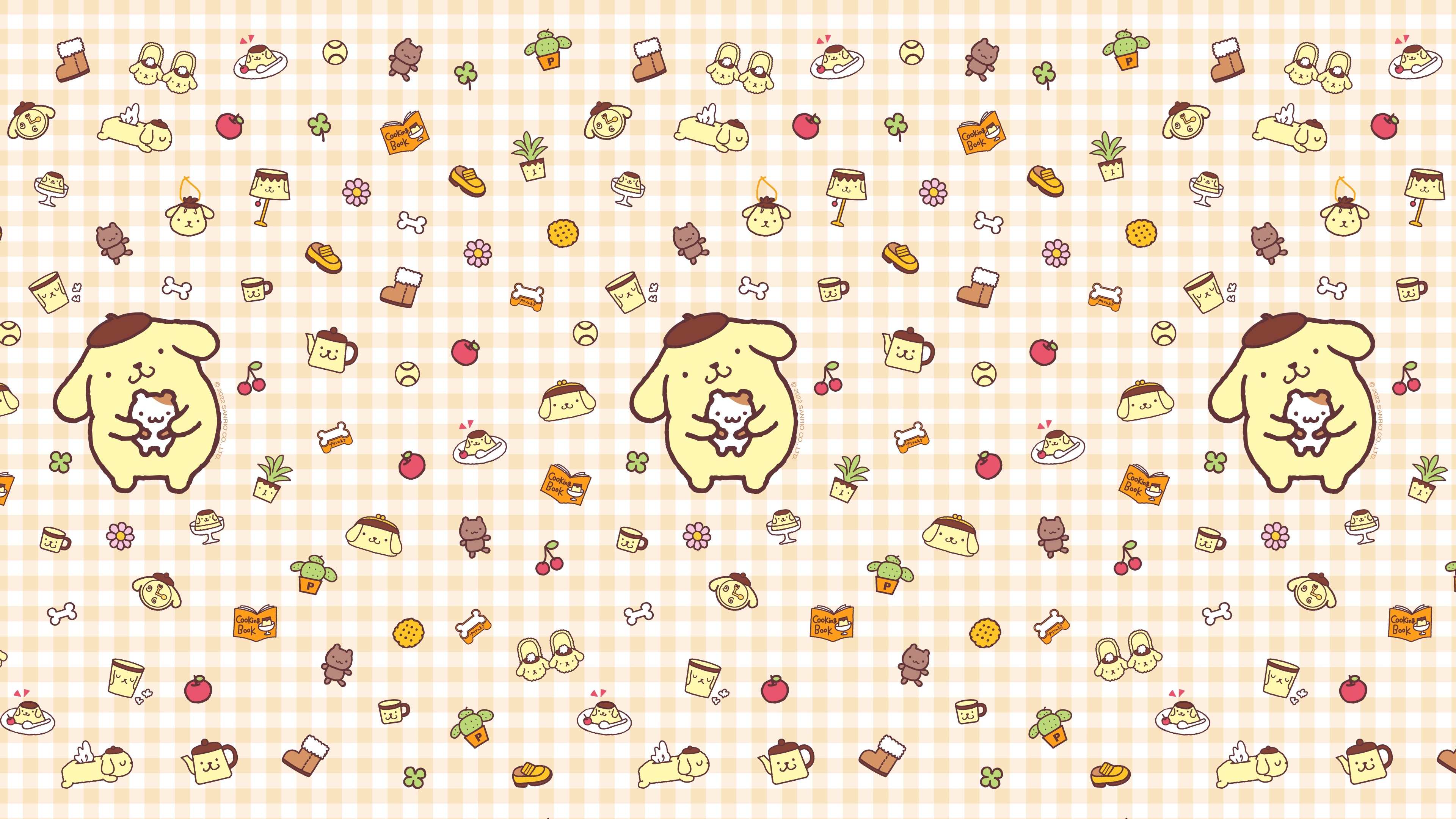 A cute and high-quality cartoon illustration of Pompompurin from Sanrio.