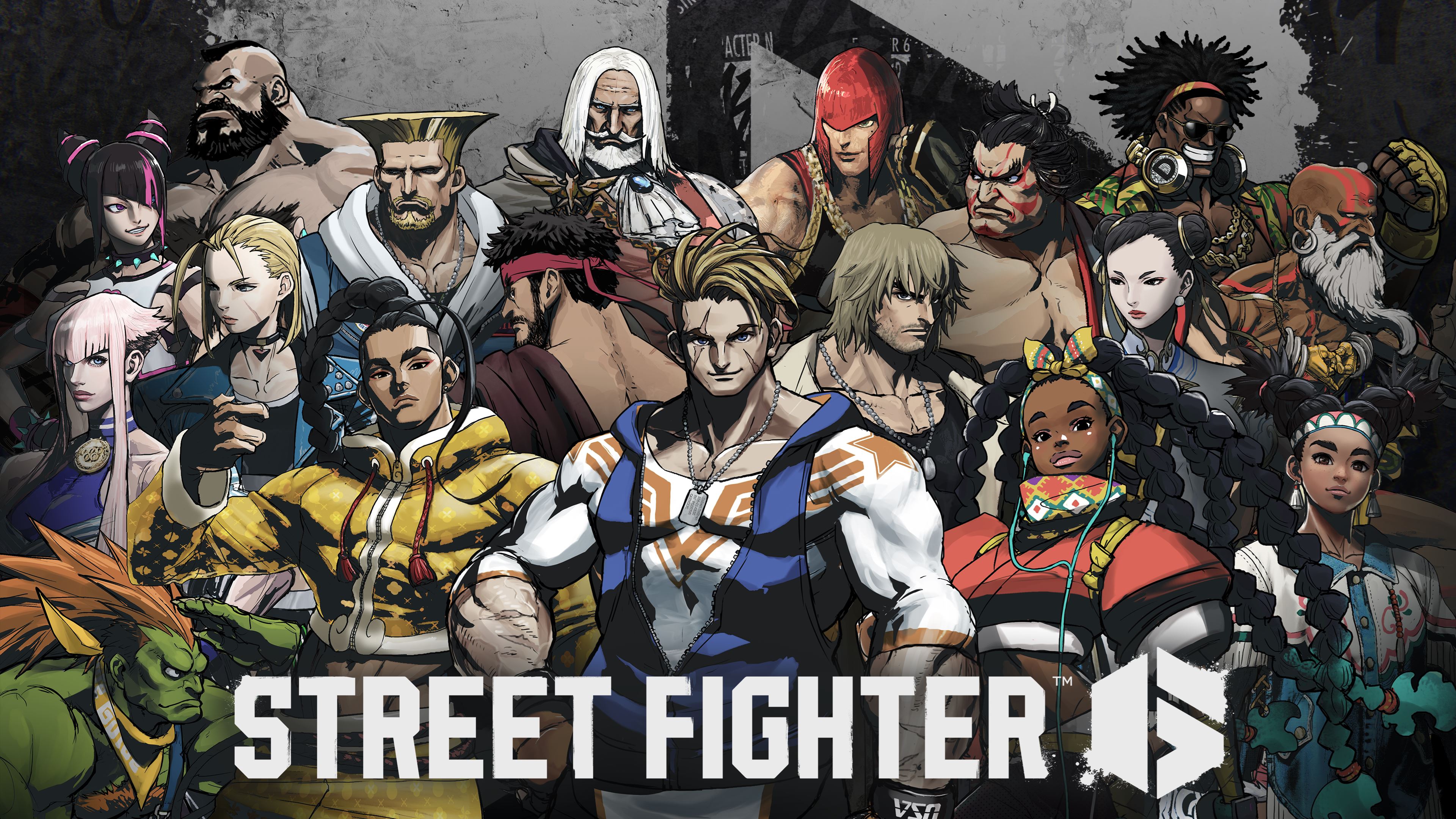 Ryu from Street Fighter 6 posing in a dramatic martial arts stance against a stylized, colorful urban background.