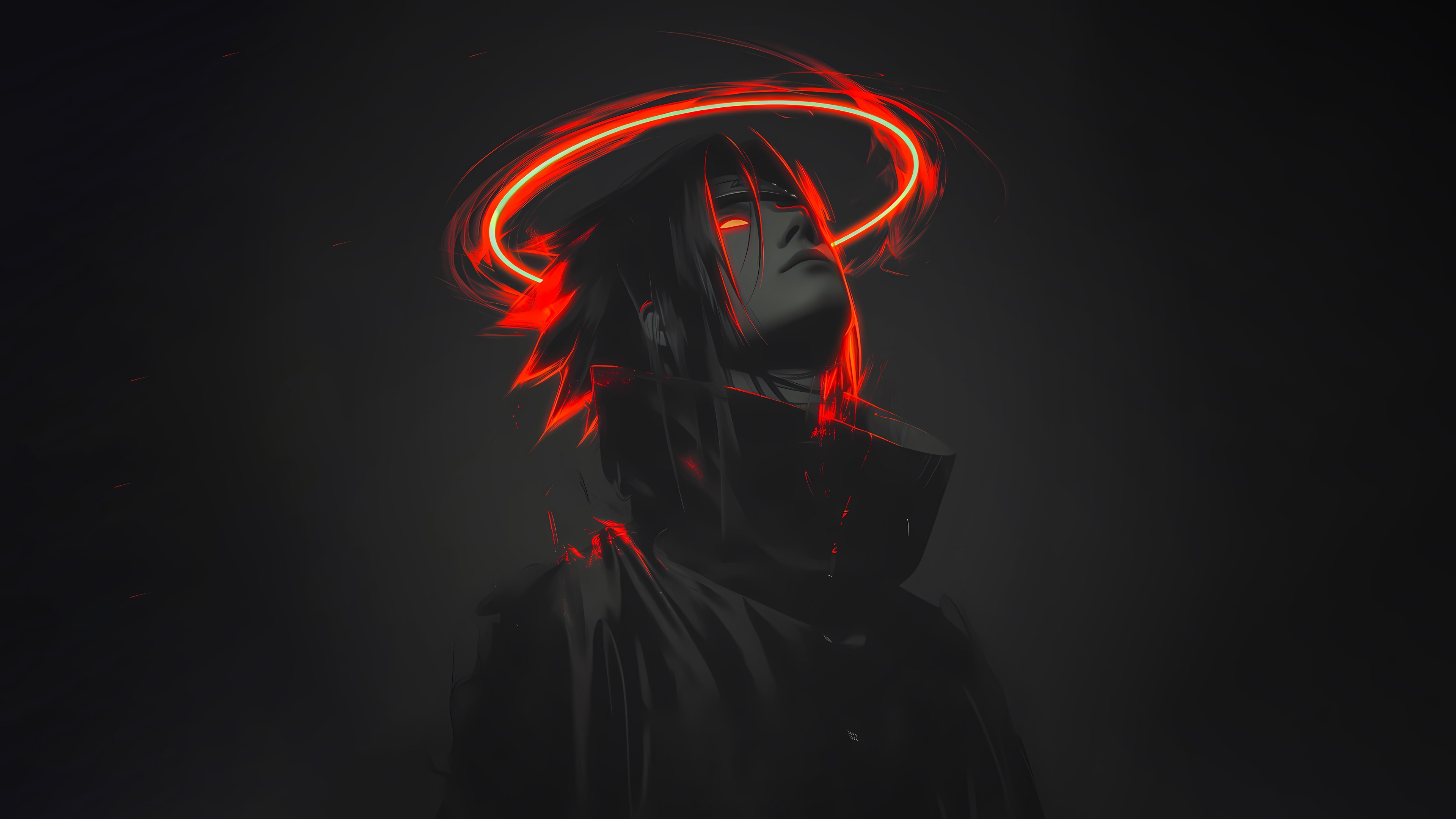 High-resolution dark aesthetic portrait of Sasuke Uchiha from Naruto.