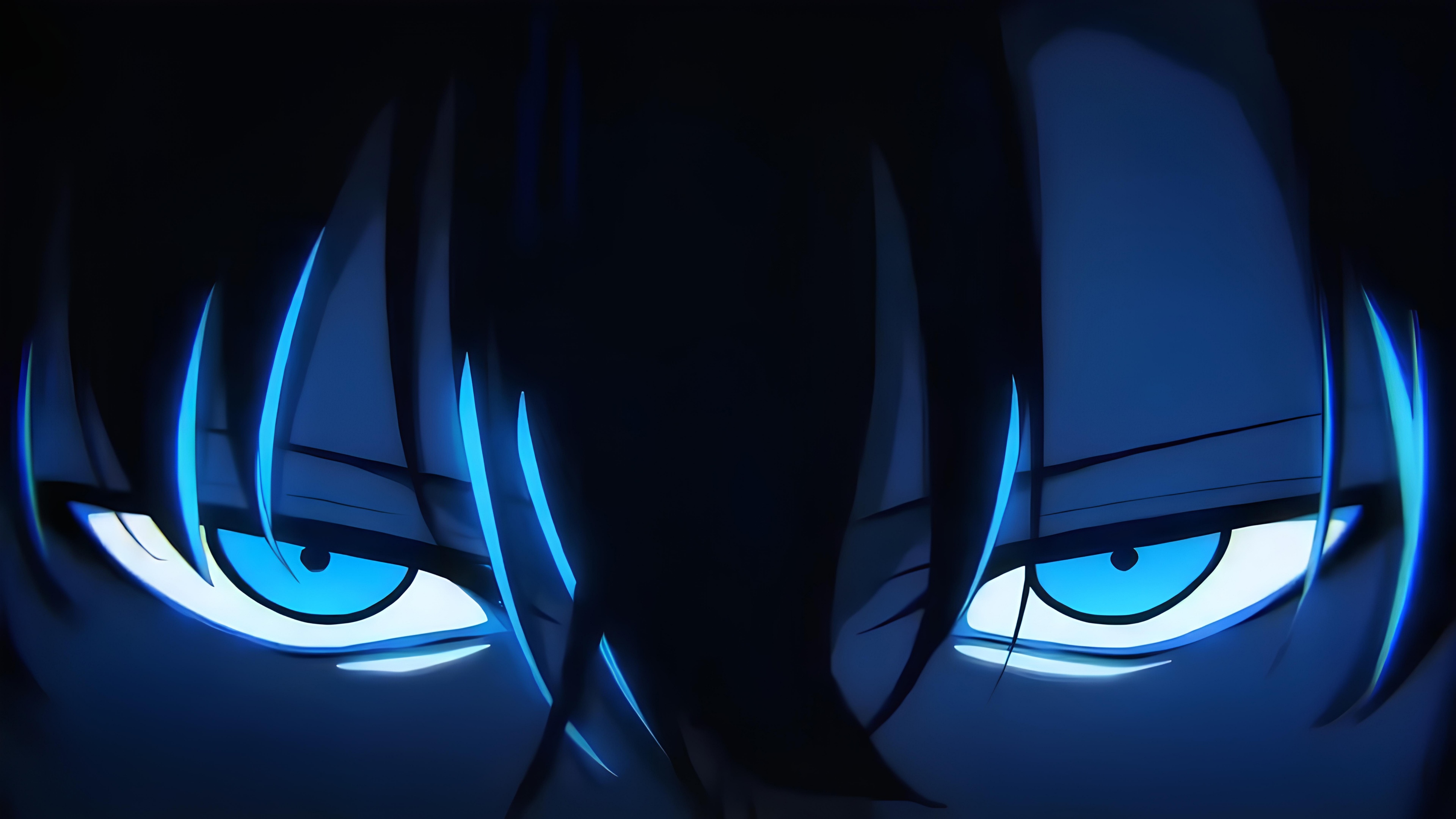 Sung Jinwoo from Solo Leveling surrounded by dark blue magical aura