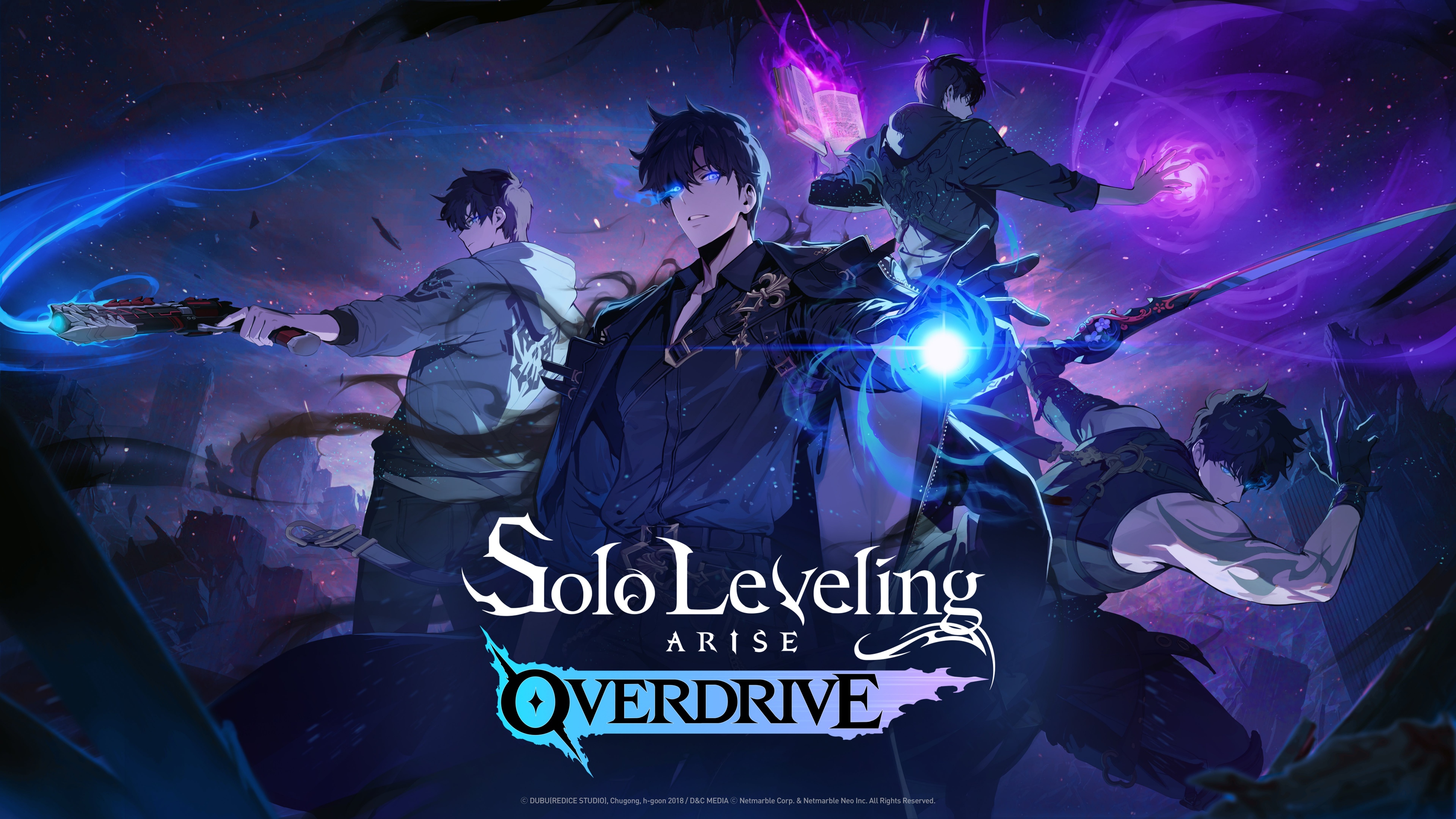 High-resolution 8K key art of Sung Jinwoo from Solo Leveling.