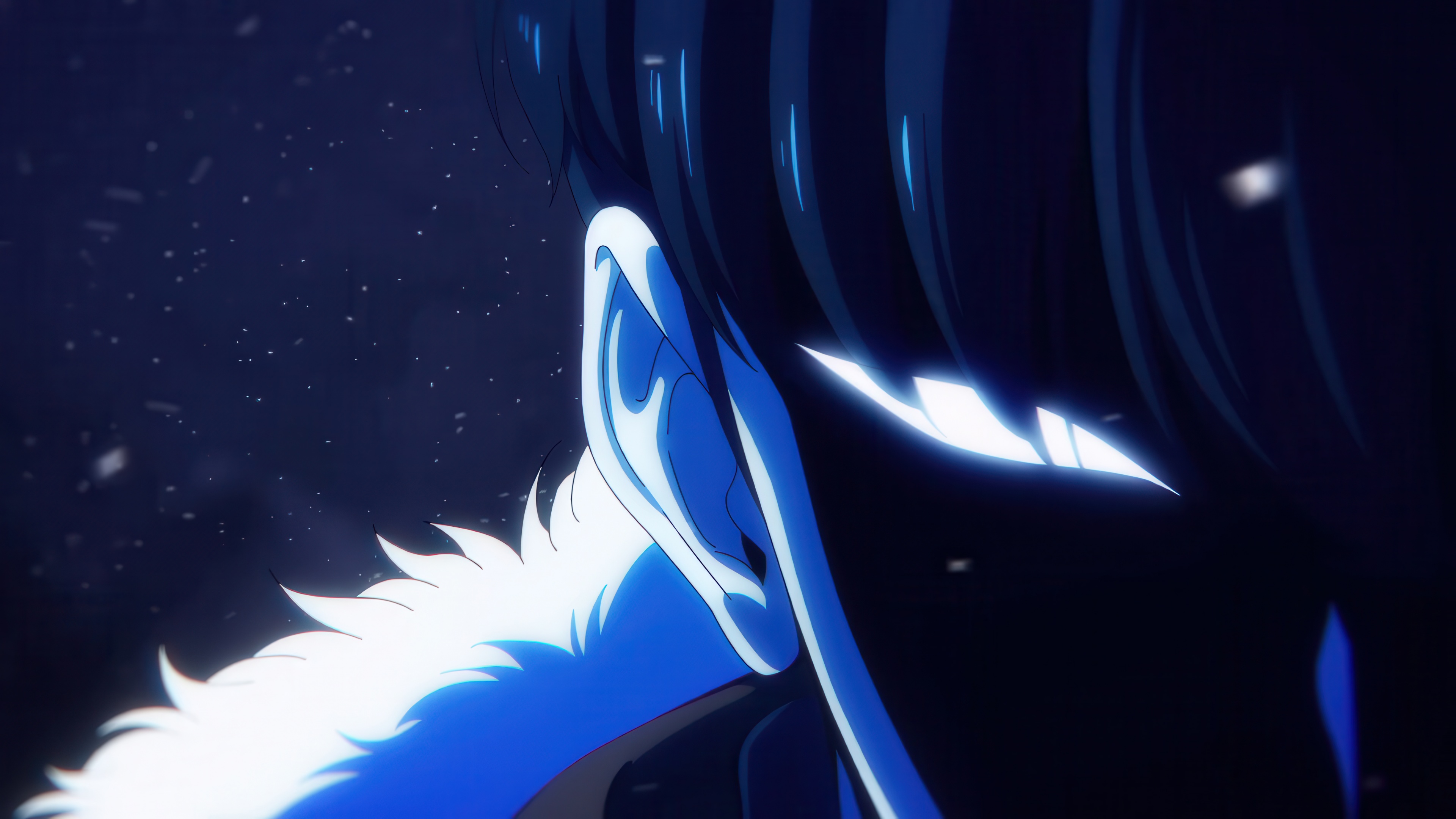 Sung Jinwoo from Solo Leveling: ReAwakening featuring a dark blue aesthetic and intense energy.