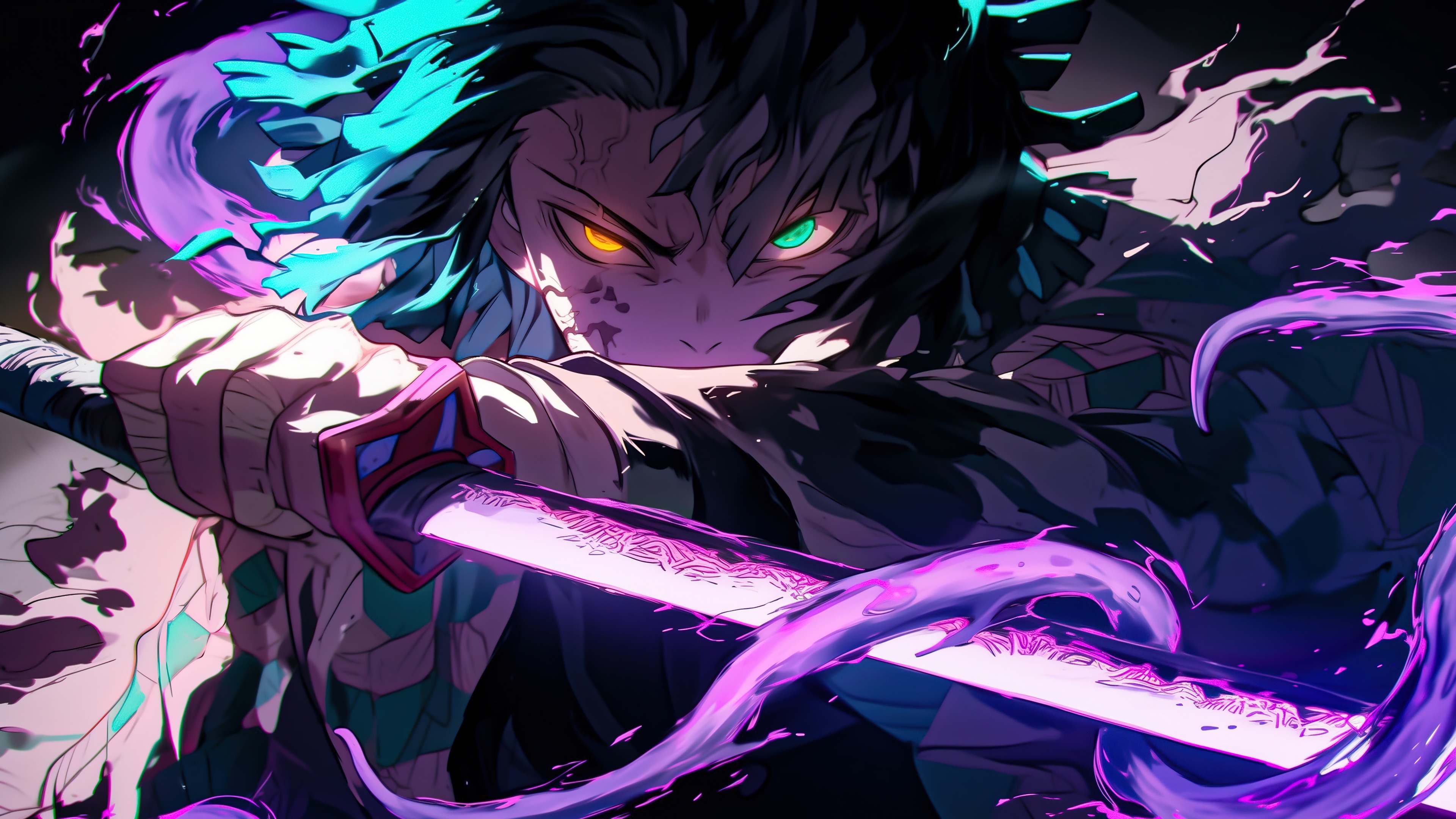 A colorful anime portrait of Tanjiro Kamado from Demon Slayer: Kimetsu no Yaiba.