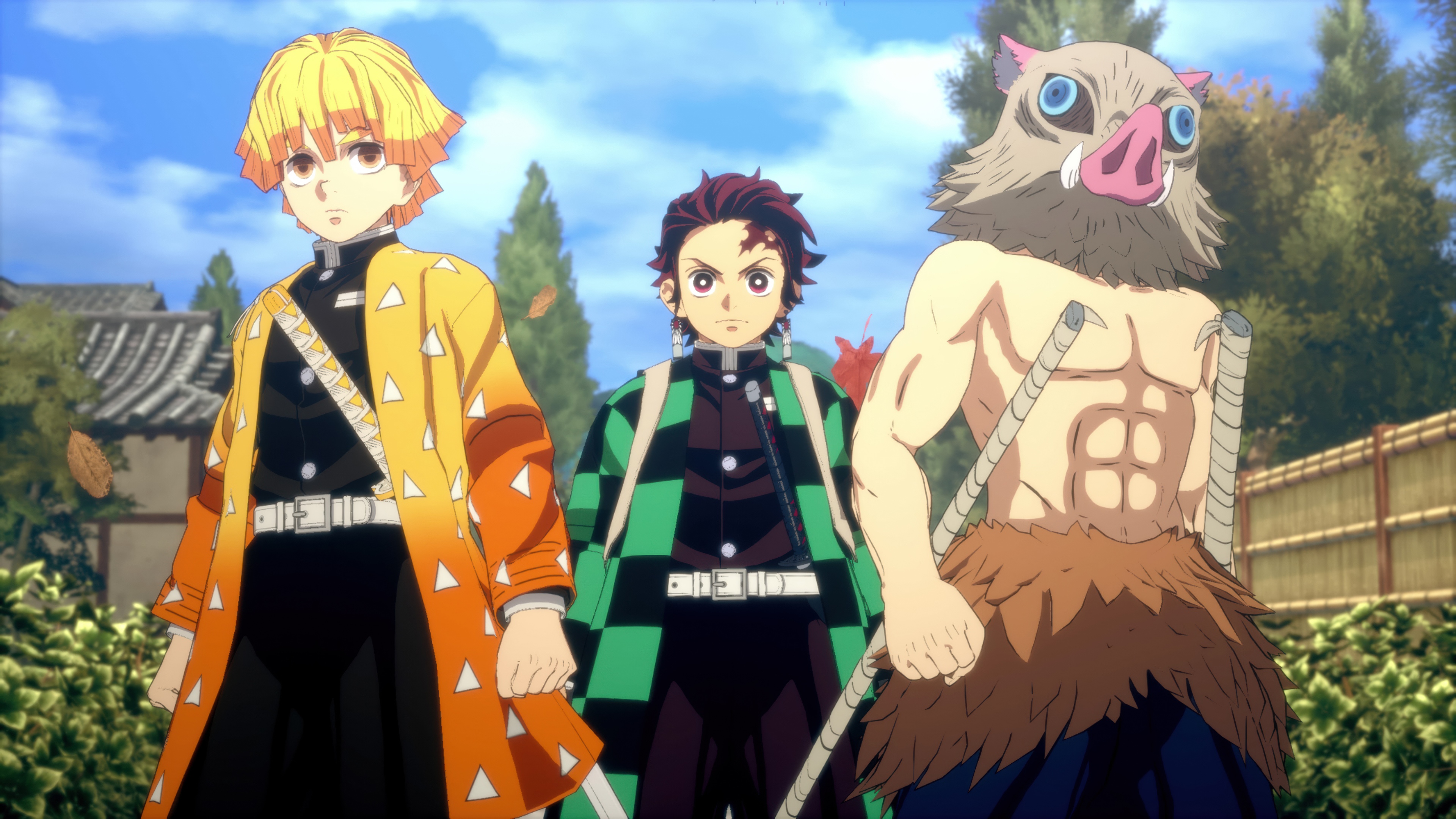 Tanjiro Kamado, Zenitsu Agatsuma, and Inosuke Hashibira from Demon Slayer: Kimetsu no Yaiba