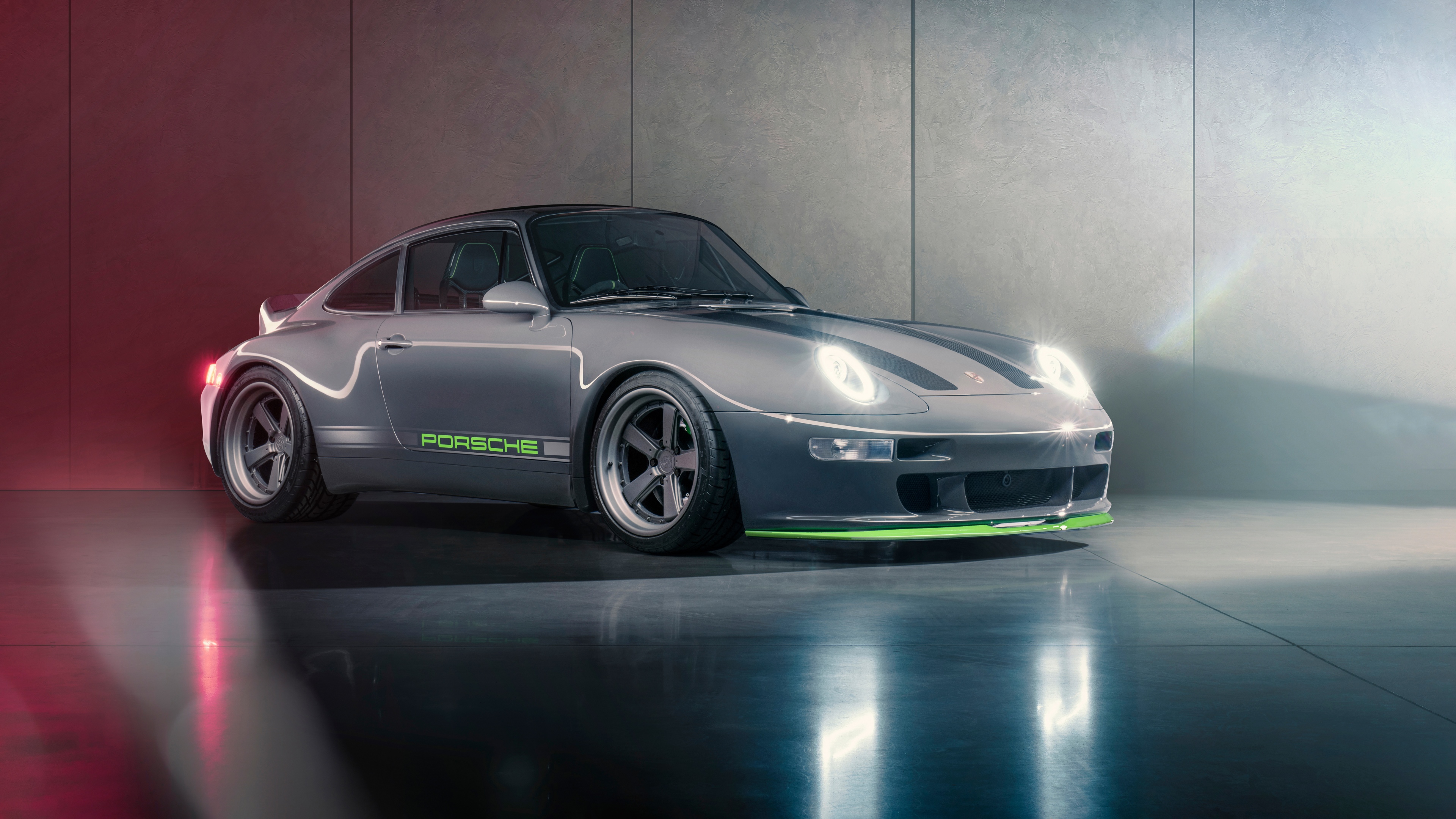 A highly detailed, cinematic close-up of a vintage Porsche 911 sports car showing its classic design and metallic luster.
