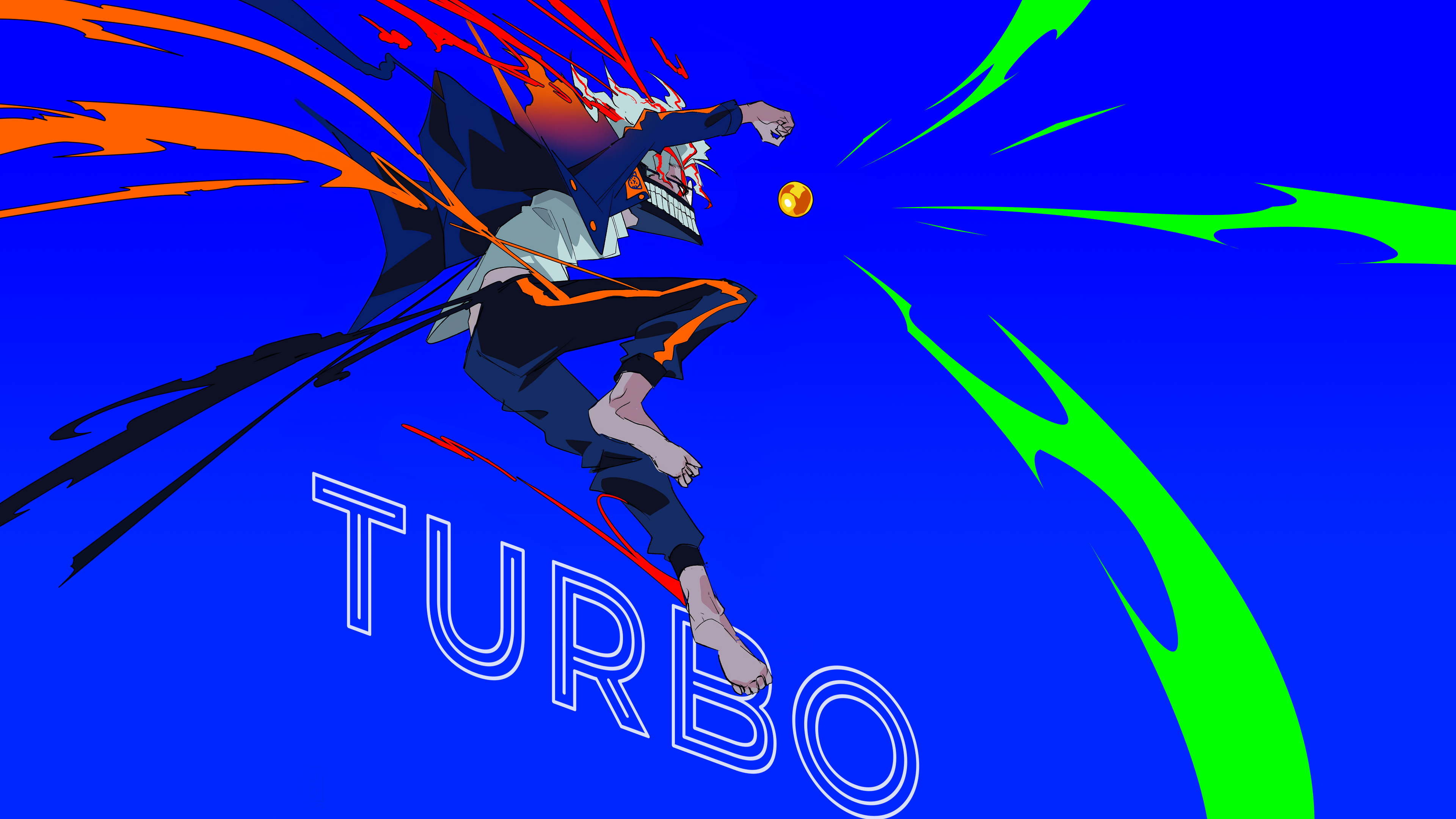 A blue aesthetic depiction of the character Turbo Granny from the manga and anime series Dandadan.