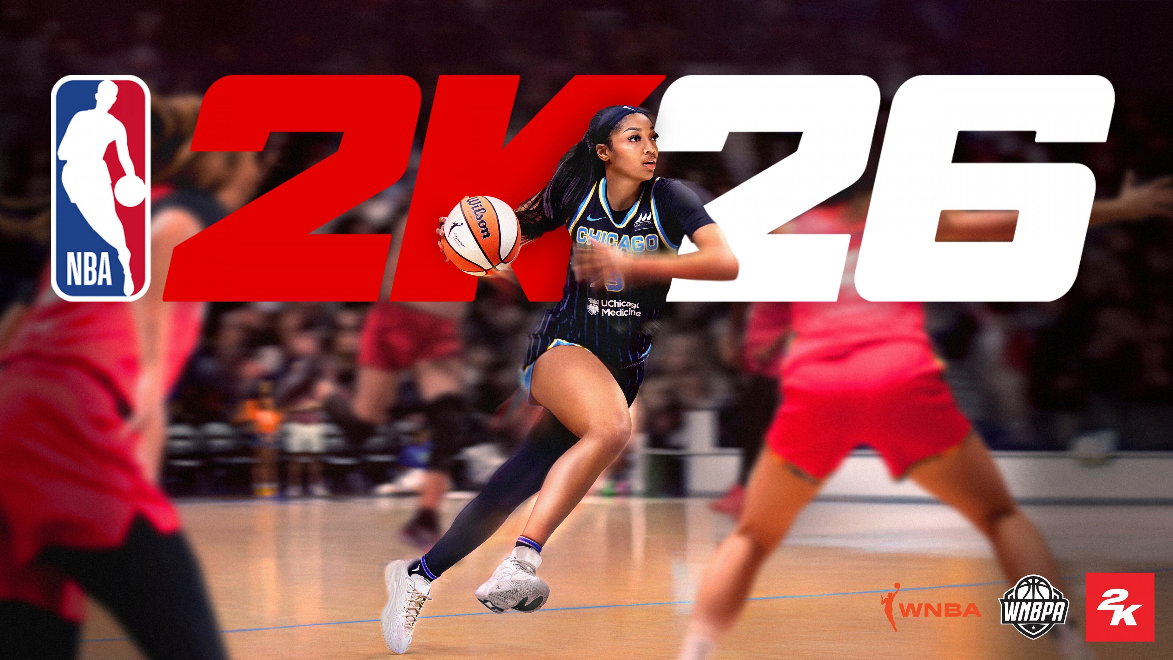 Professional basketball player Angel Reese competing in a high-resolution 5K basketball game simulation.