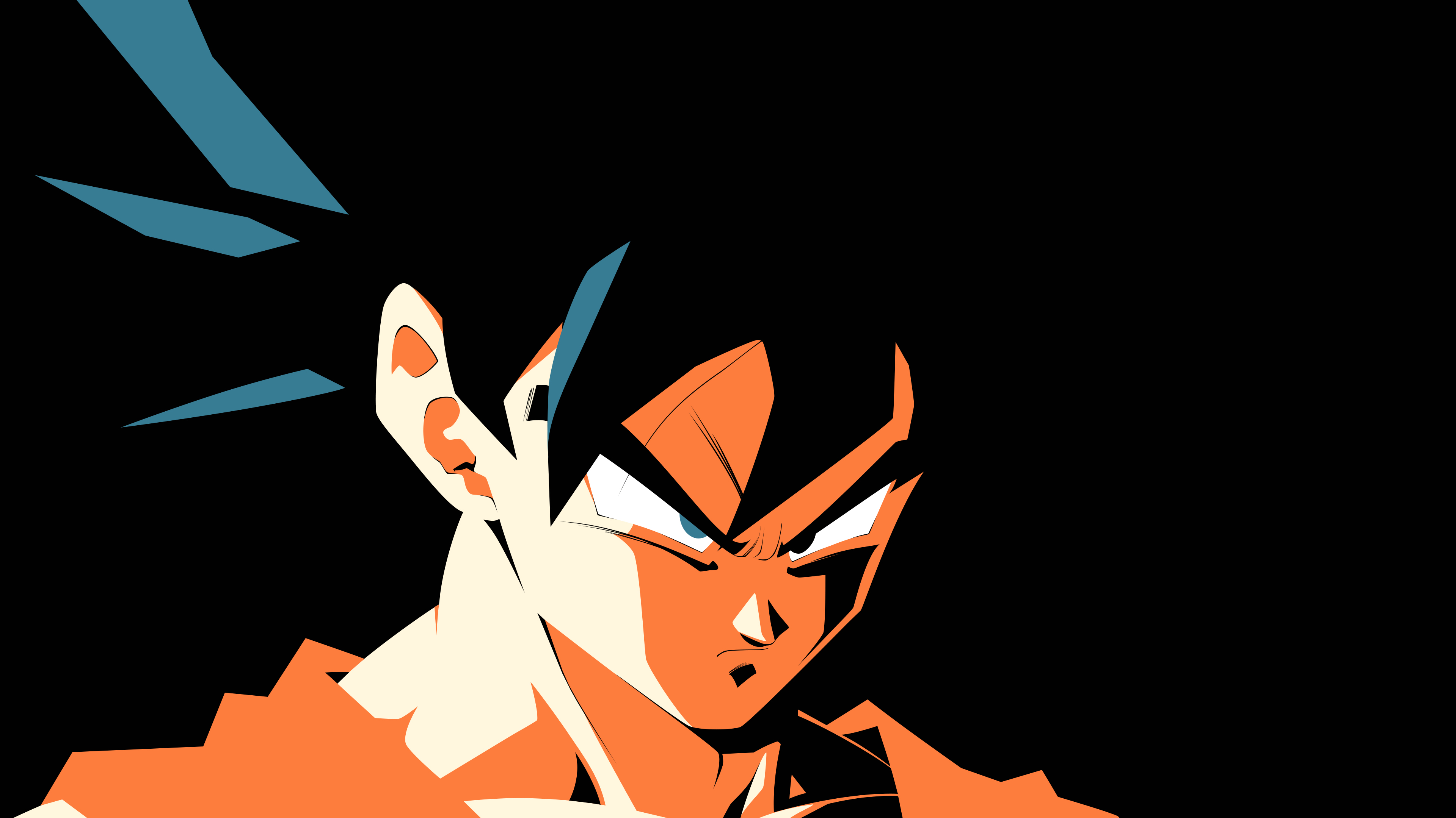 Minimalist illustration of an angry SonGoku from Dragon Ball on a black background.
