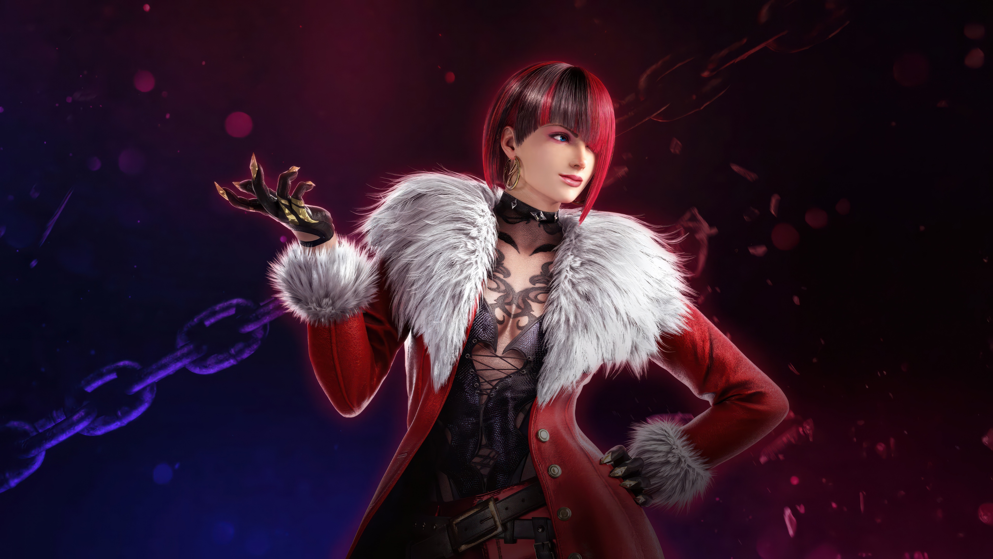 Detailed character portrait of Anna Williams from Tekken 8