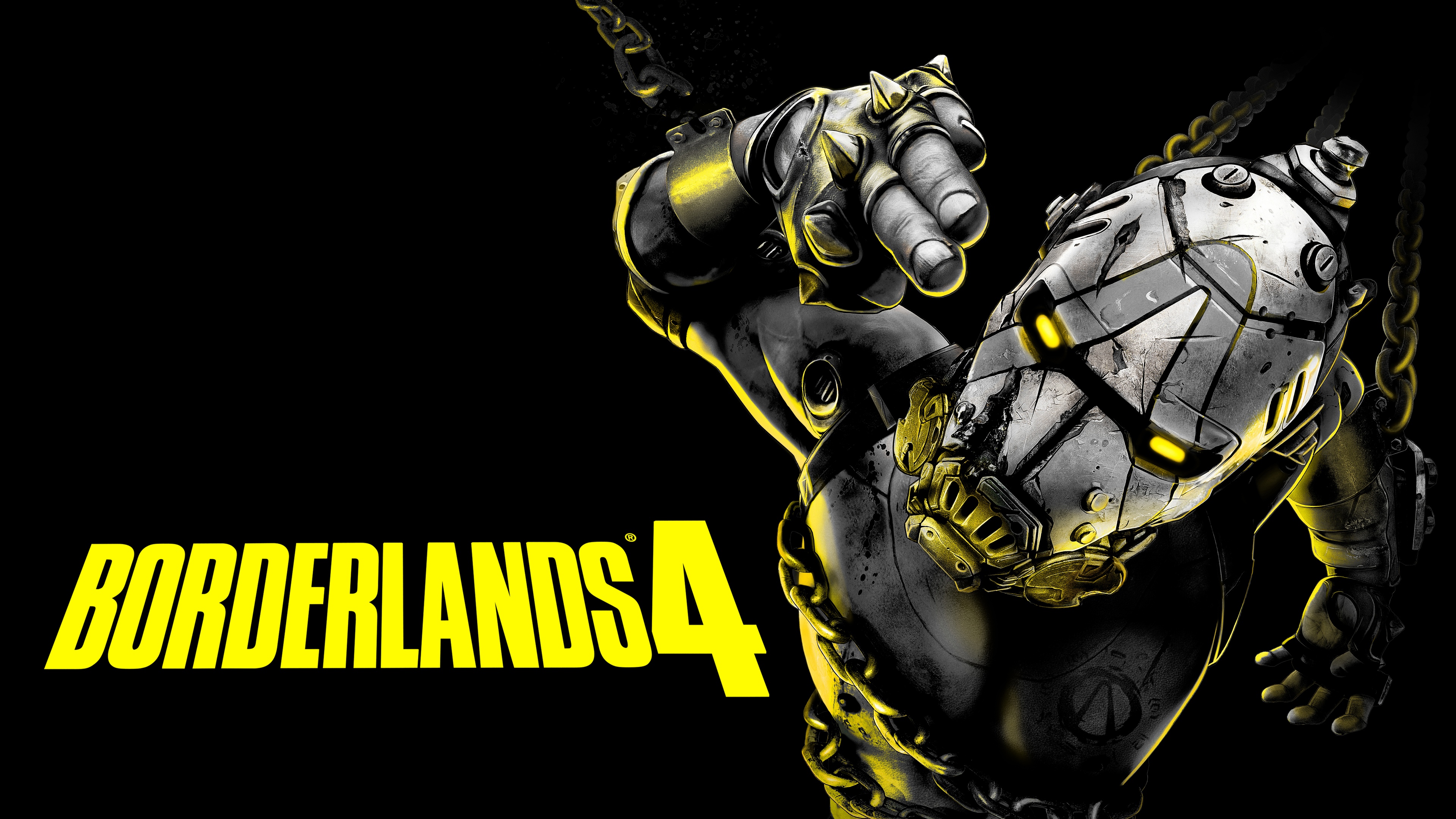 A high-detail, cel-shaded Vault Hunter character from Borderlands 4 against a pitch-black background, optimized for 8K AMOLED displays.