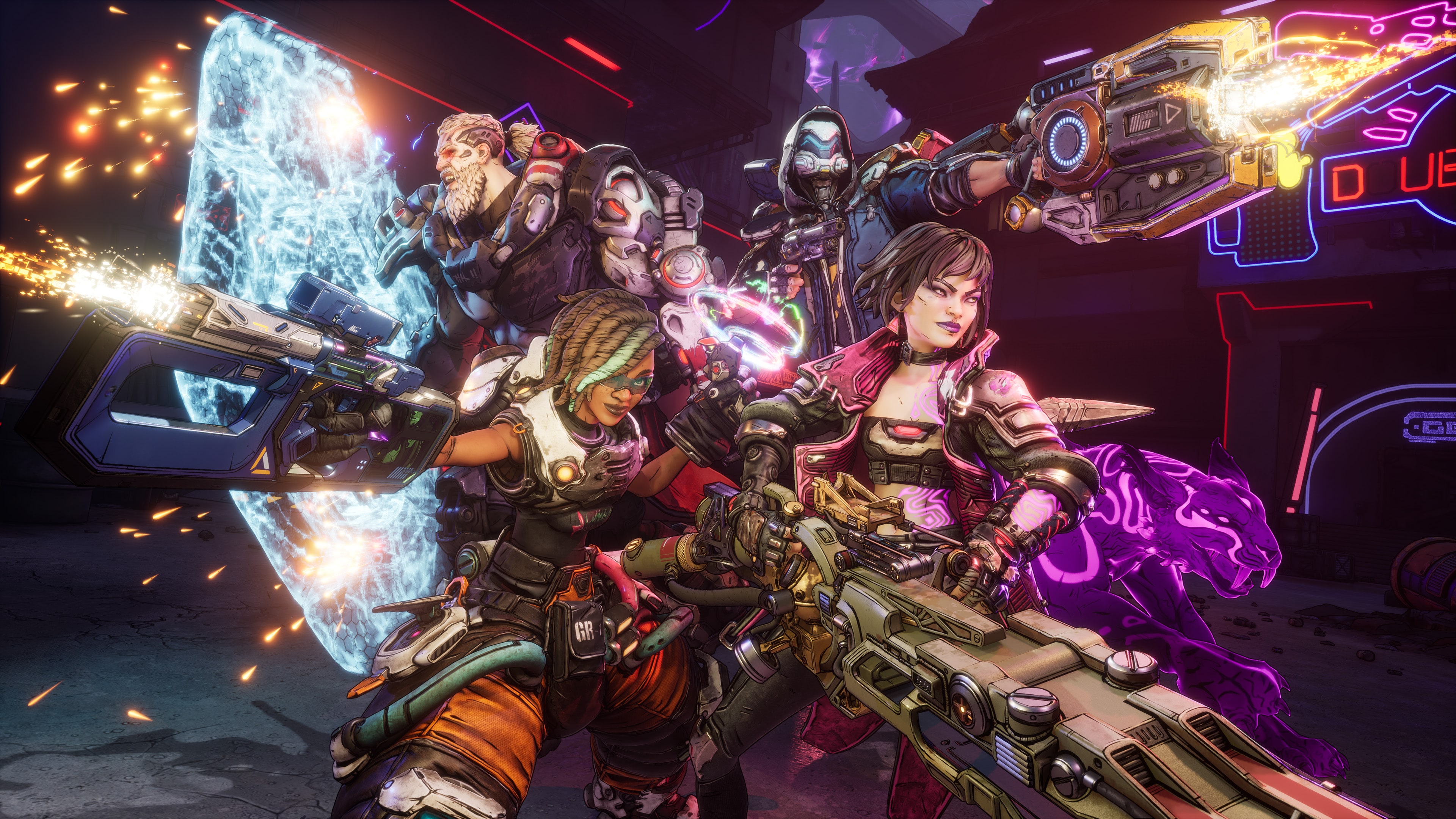 A gameplay screenshot from Borderlands 4 featuring a Vault Hunter in a cel-shaded sci-fi environment.