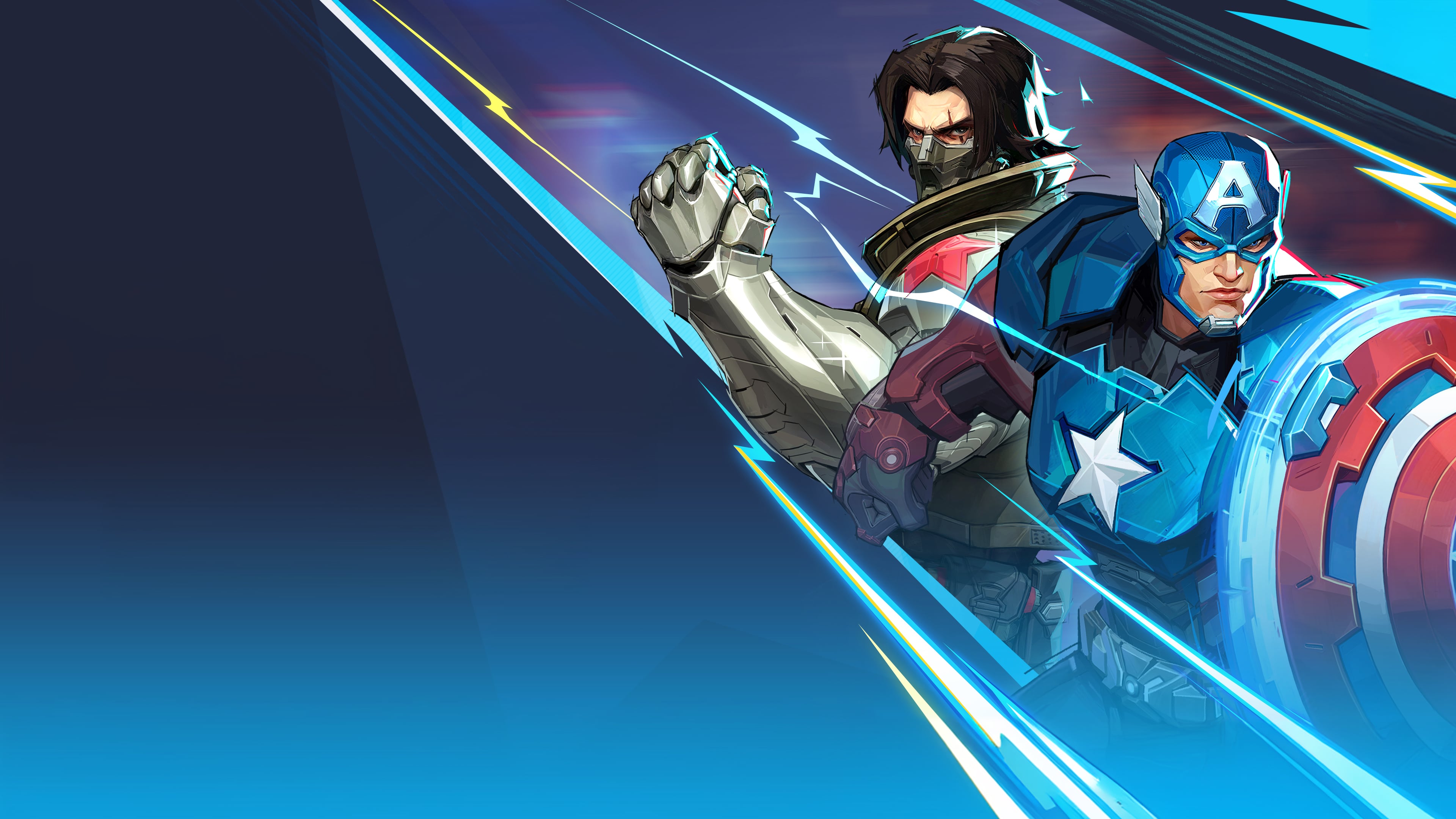 Captain America and Winter Soldier posing together in the Marvel Rivals art style.