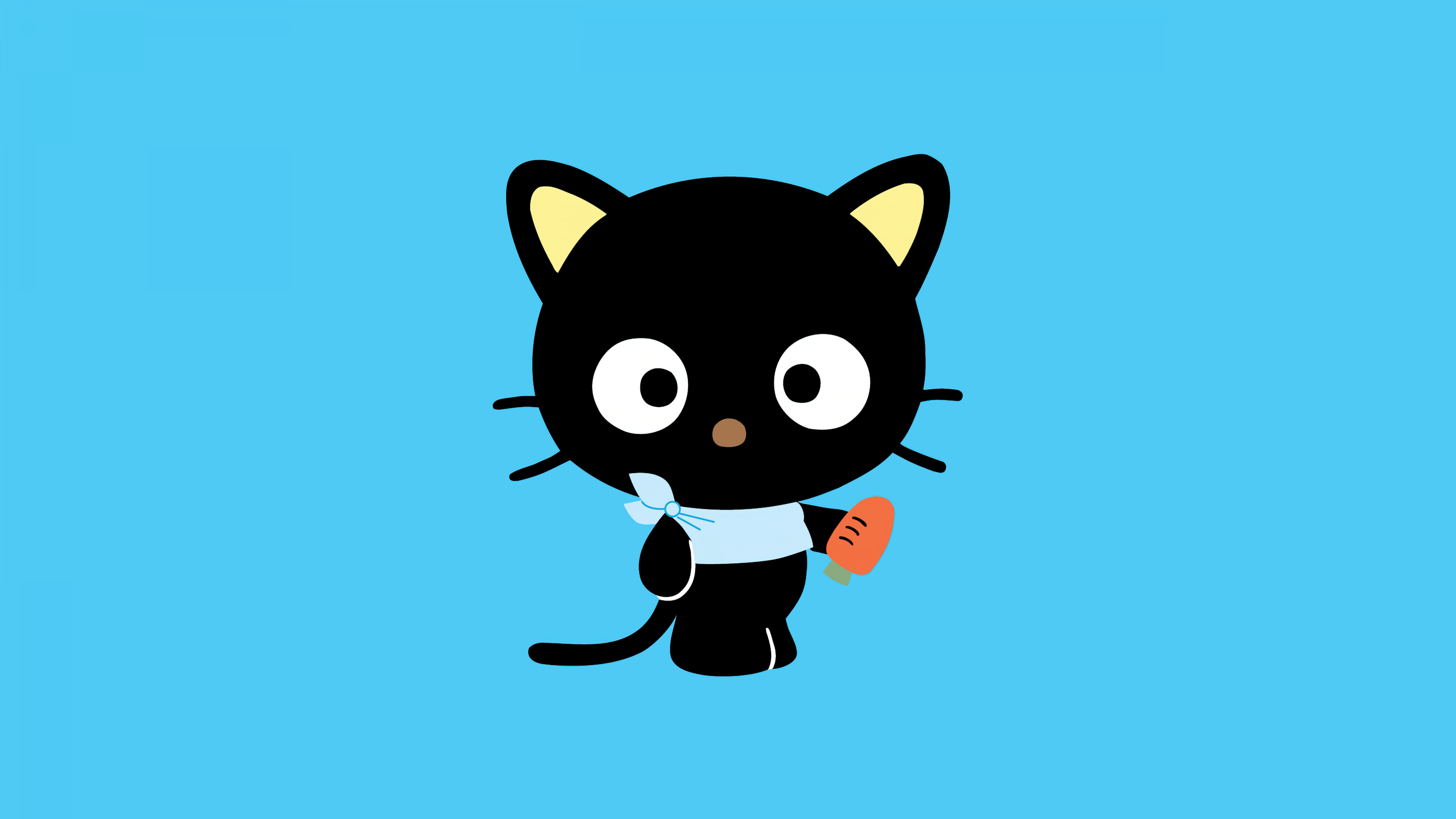 A minimalist and cute cartoon of Chococat from Sanrio against a bright cyan background.