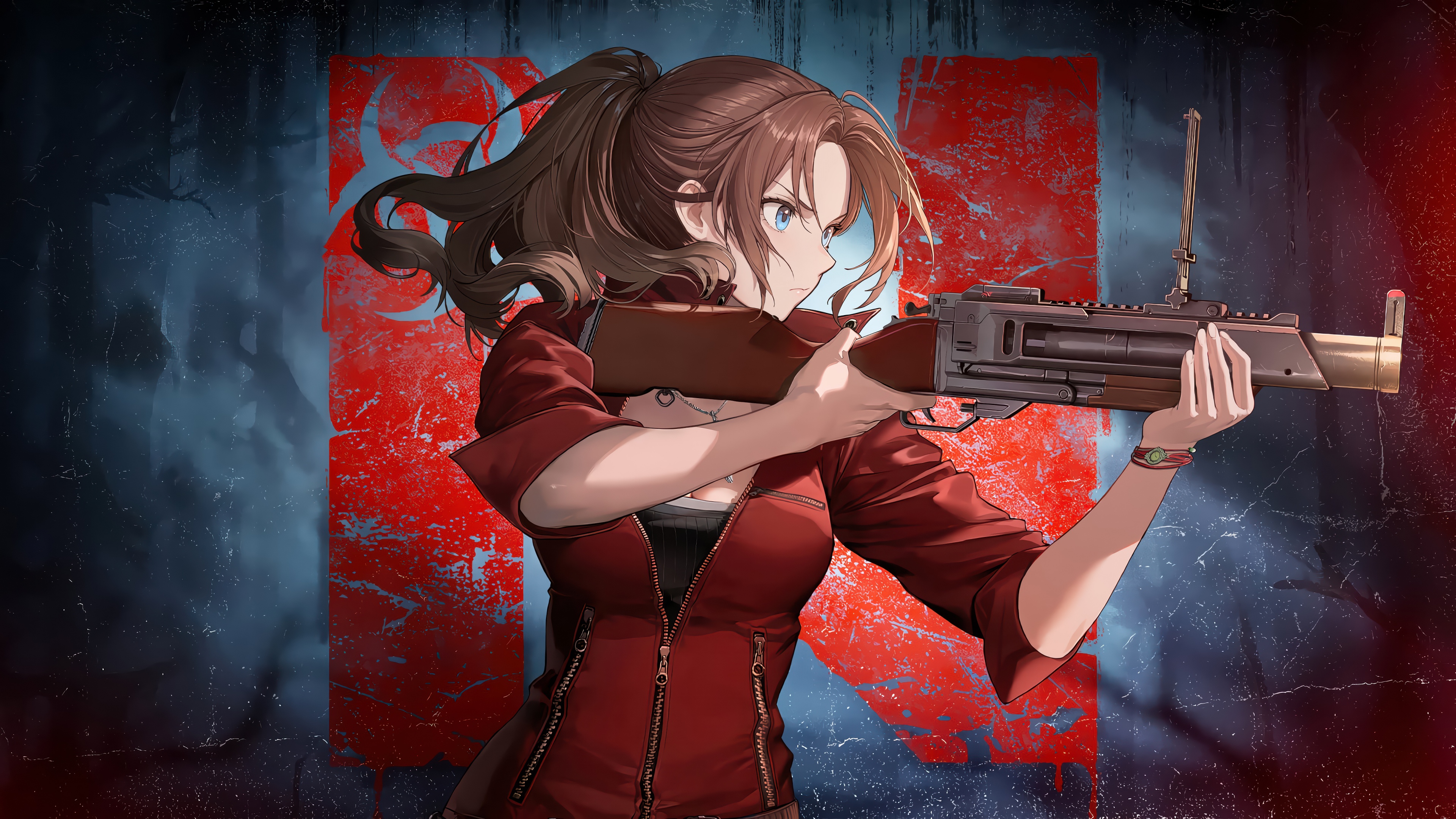 An anime-style depiction of Claire Redfield from Resident Evil featuring high-detail character design and vibrant coloring.