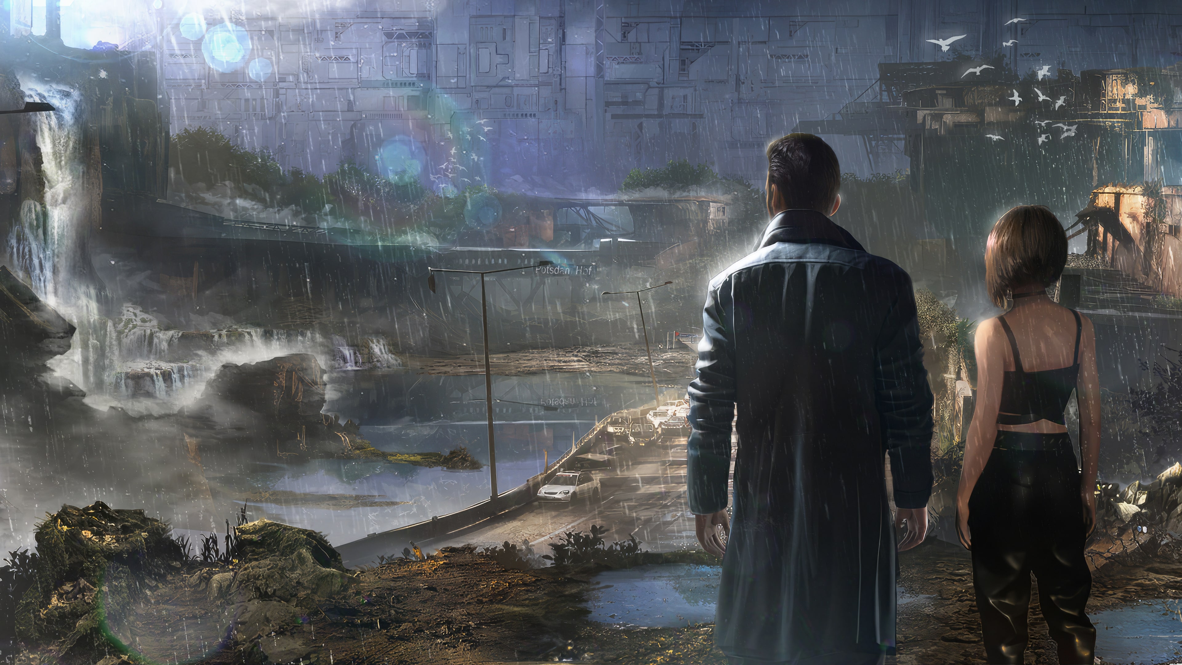 A futuristic cybernetic warrior with glowing armor in a neon cyberpunk city.