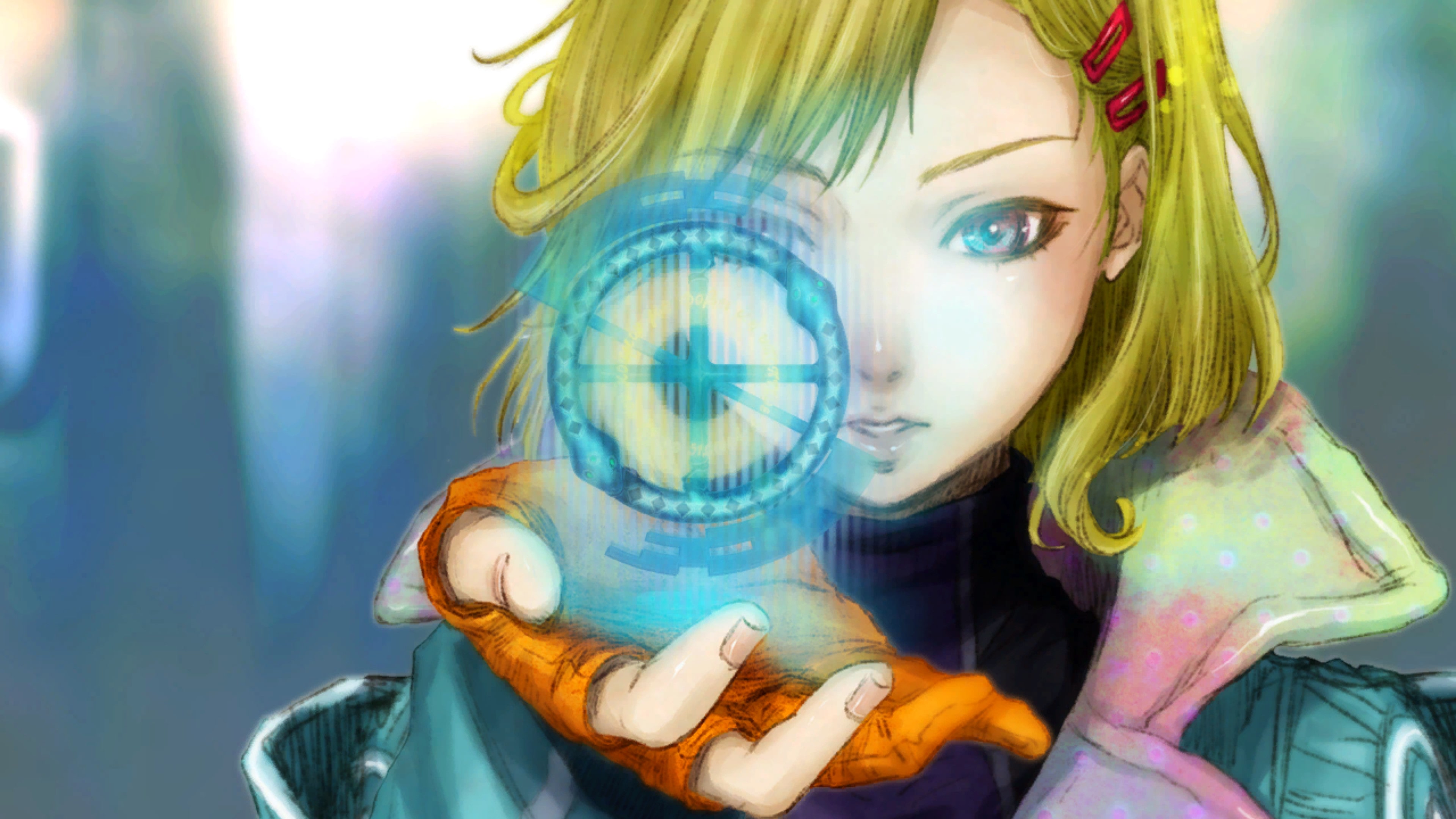 Anime-style female warrior in futuristic combat armor wielding a glowing sword in a neon cyberpunk city