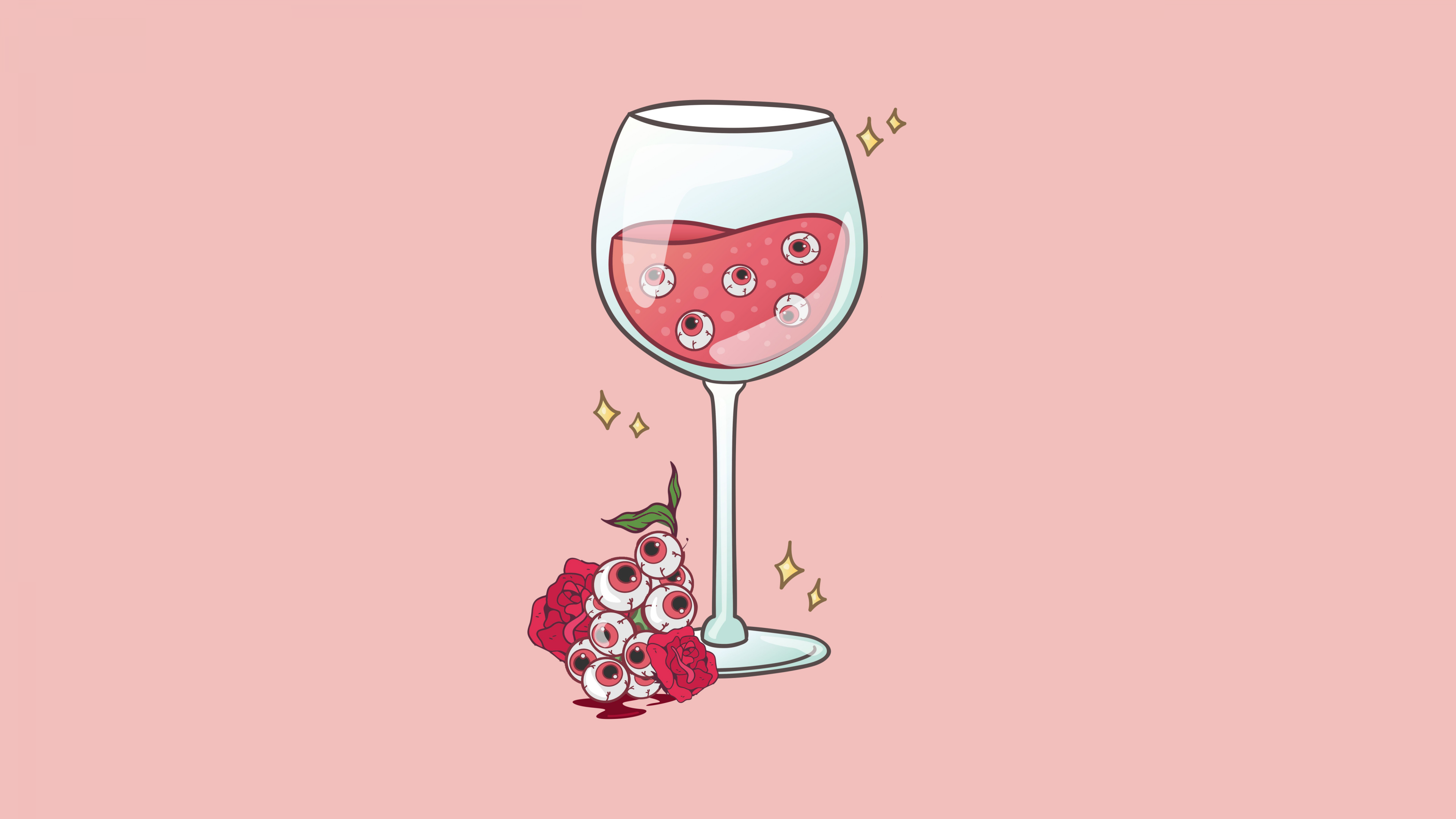 A surreal weirdcore aesthetic scene with deep wine-colored accents and a baby pink pastel background.