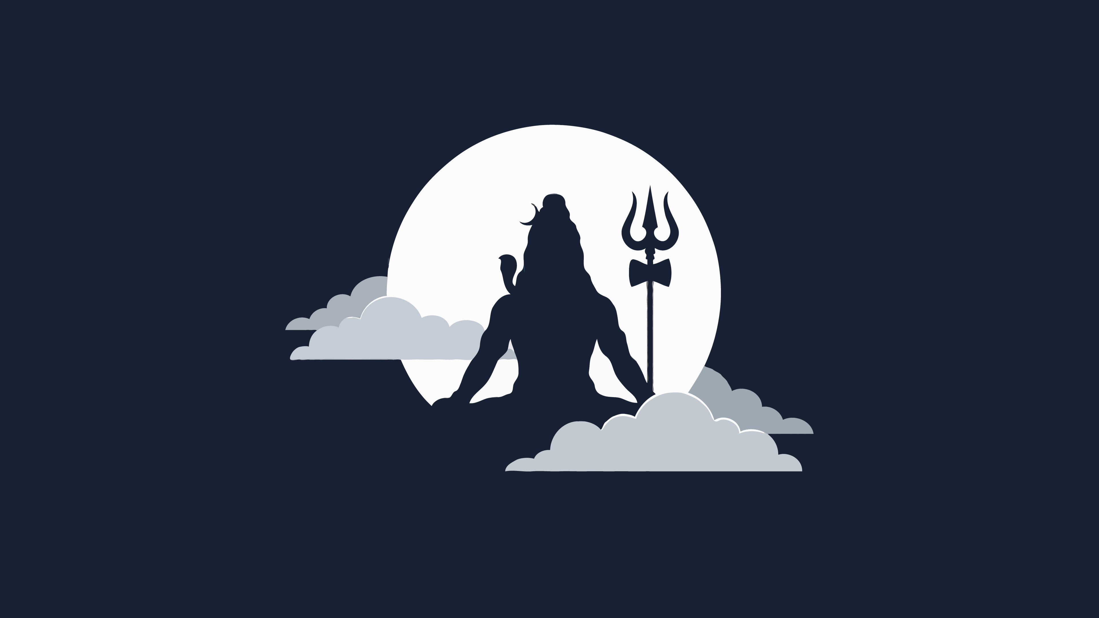 A minimalist silhouette of Lord Shiva in a meditative pose against a dark, spiritual background.