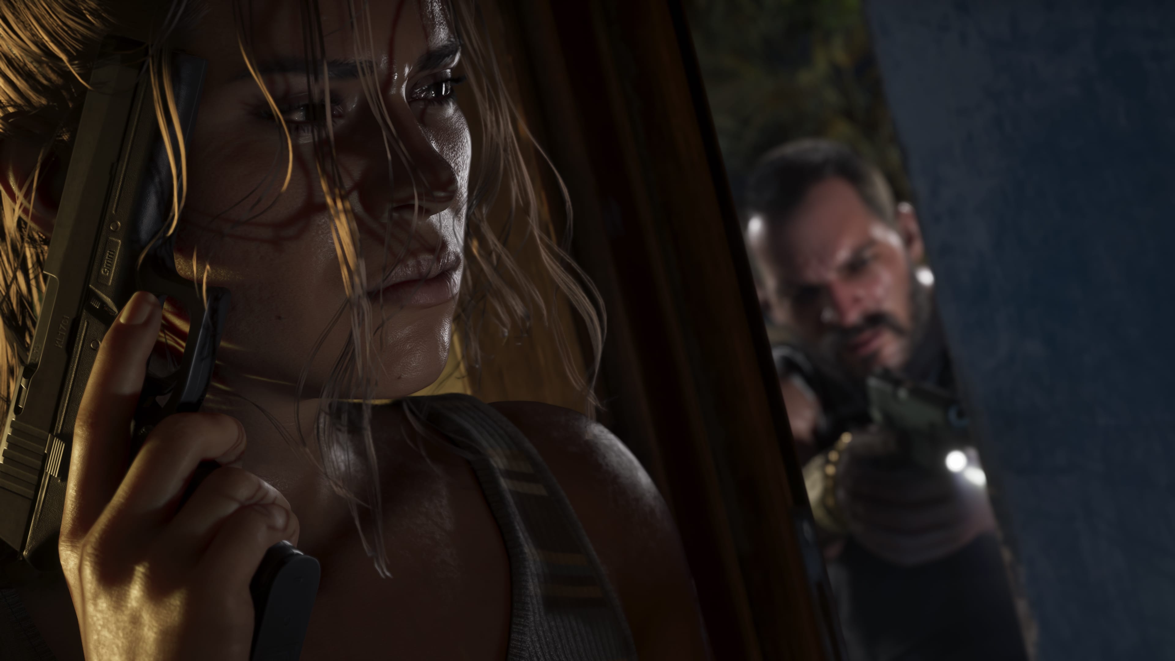 Lucia Caminos in a cinematic action pose from Grand Theft Auto VI