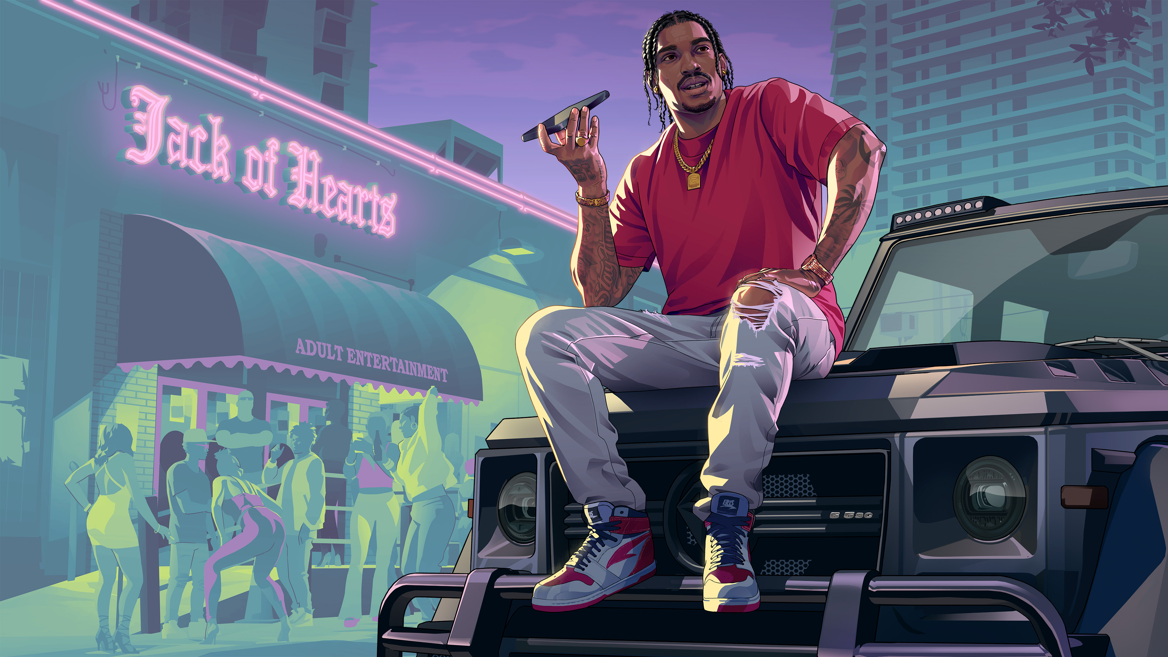 Lucia from Grand Theft Auto VI standing in the neon-lit streets of Vice City.