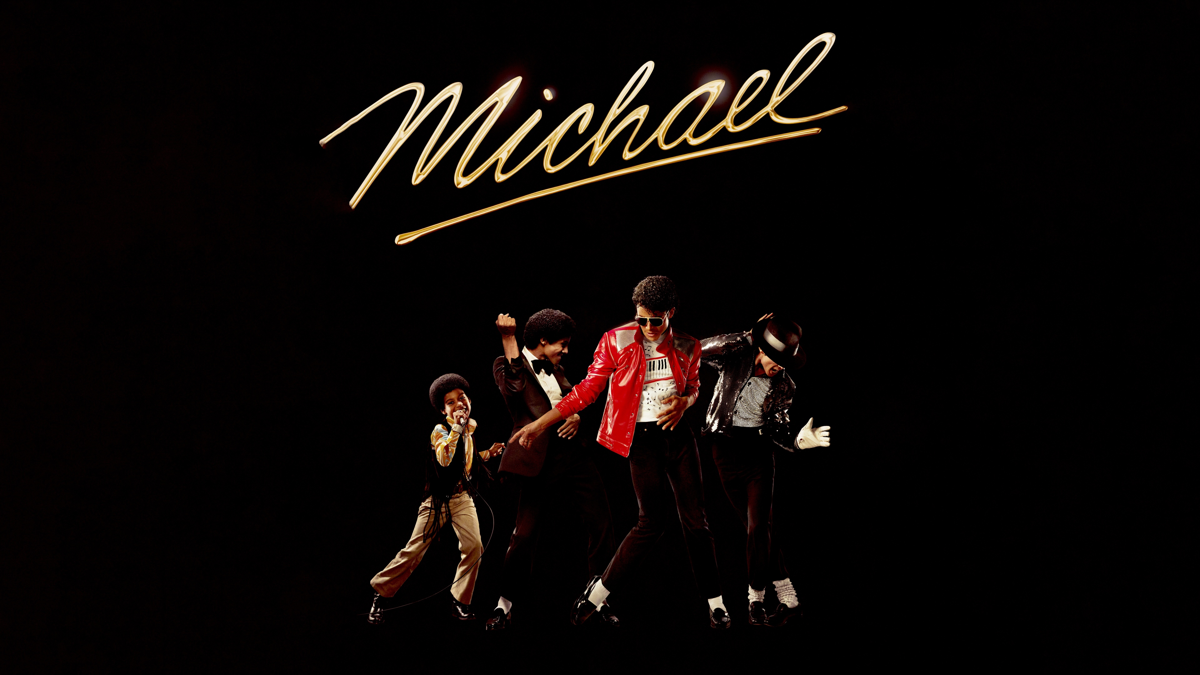 A high-detail, cinematic close-up portrait of Michael Jackson against a black background.