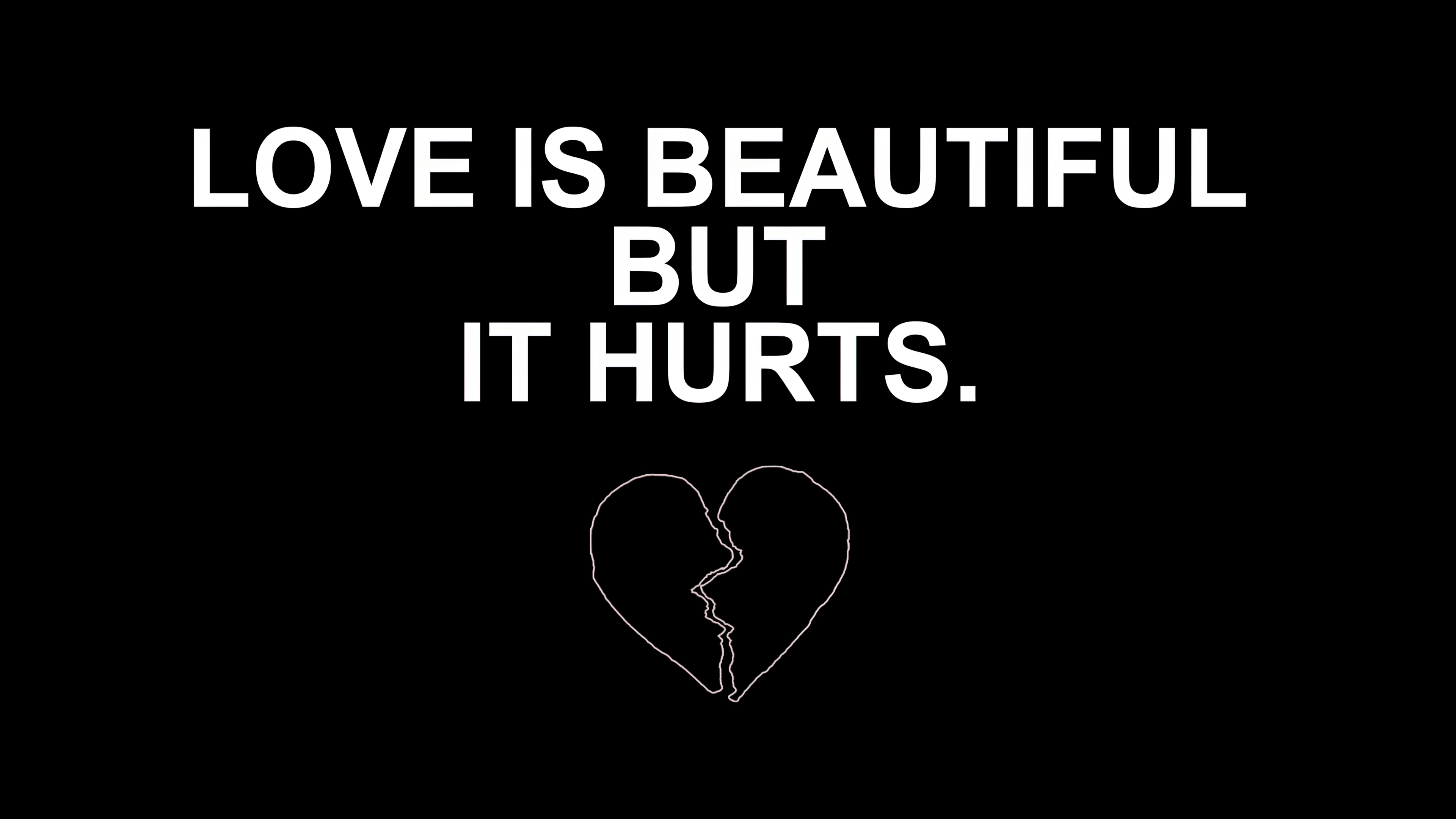 A minimalist illustration of a broken heart on a stark black background, symbolizing heartbreak and sadness.