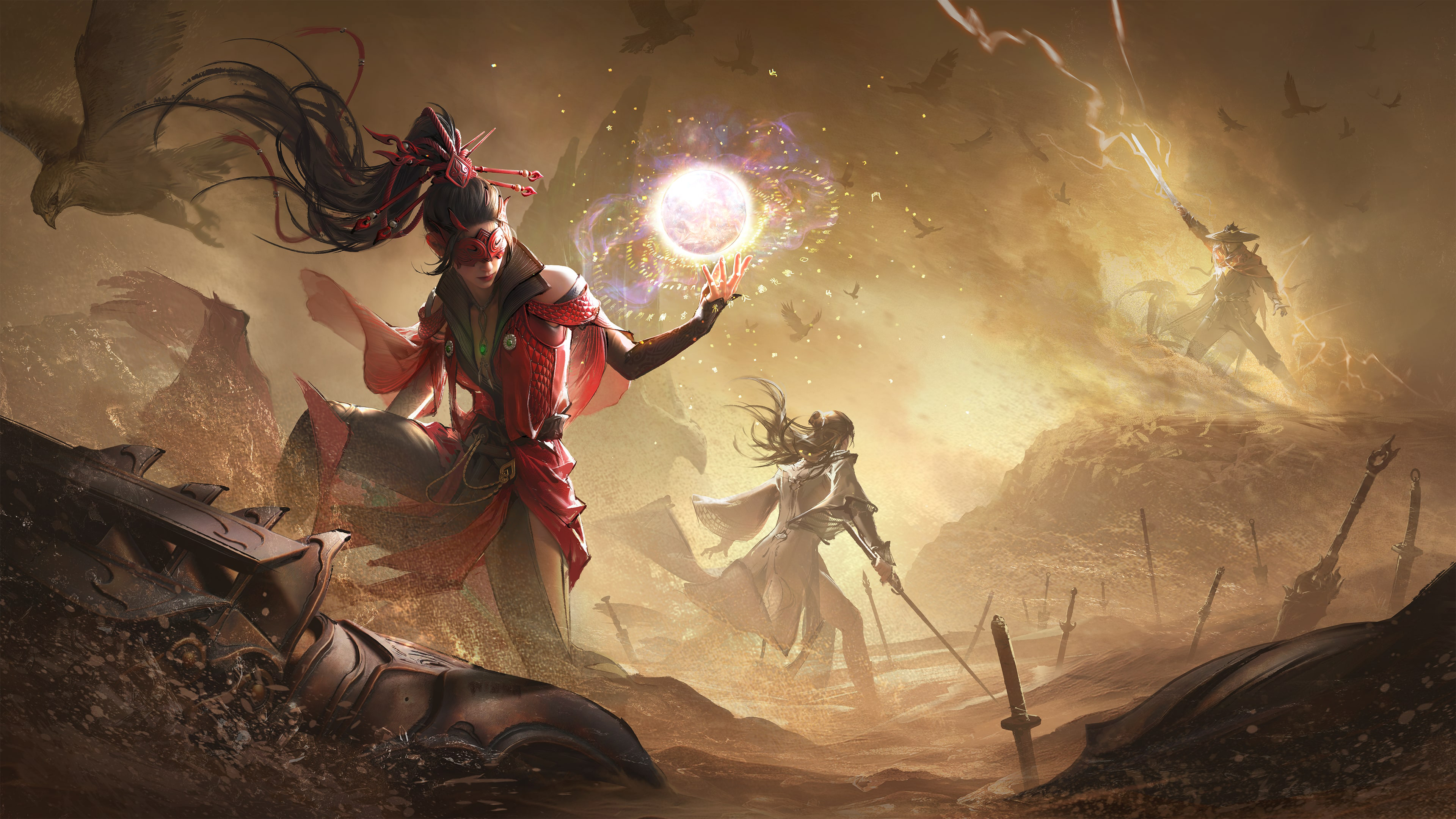 A high-detail illustration of a martial arts character from Naraka: Bladepoint in a combat pose.