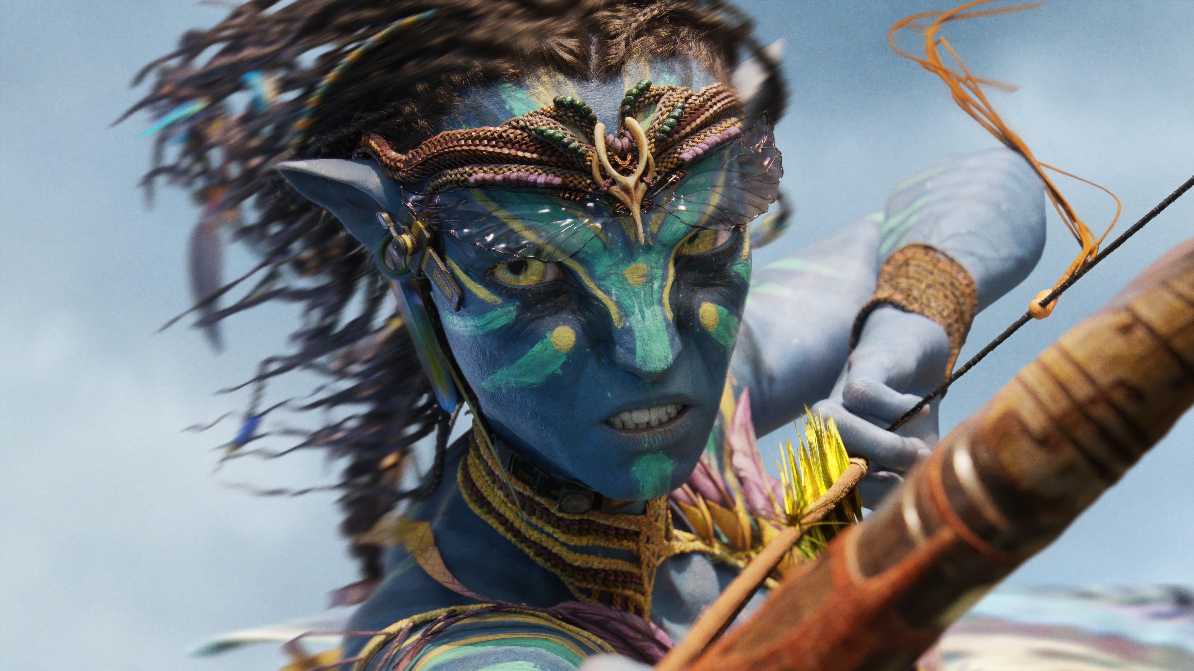 A highly detailed cinematic 5K portrait of Neytiri from the movie Avatar: Fire and Ash