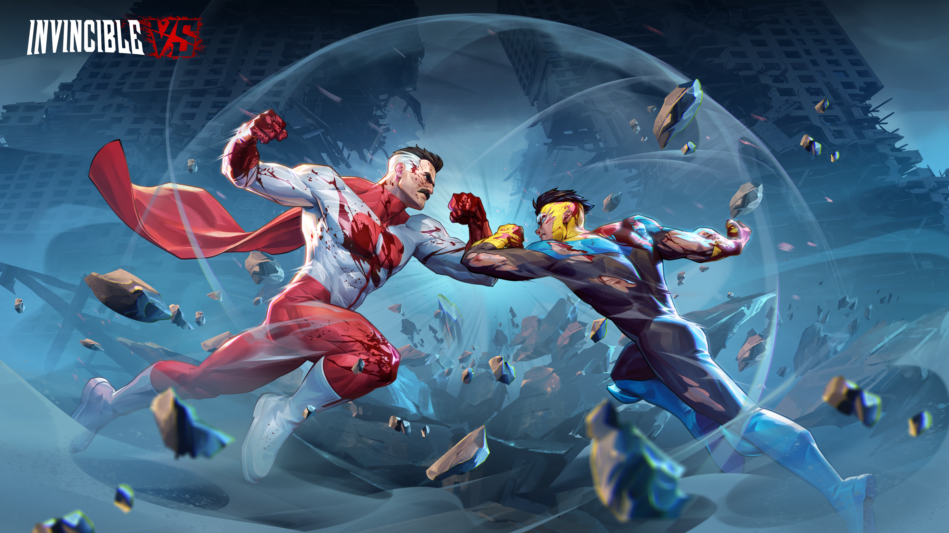 A powerful depiction of Omni-Man from the Invincible series prepared for combat in a next-generation gaming concept.