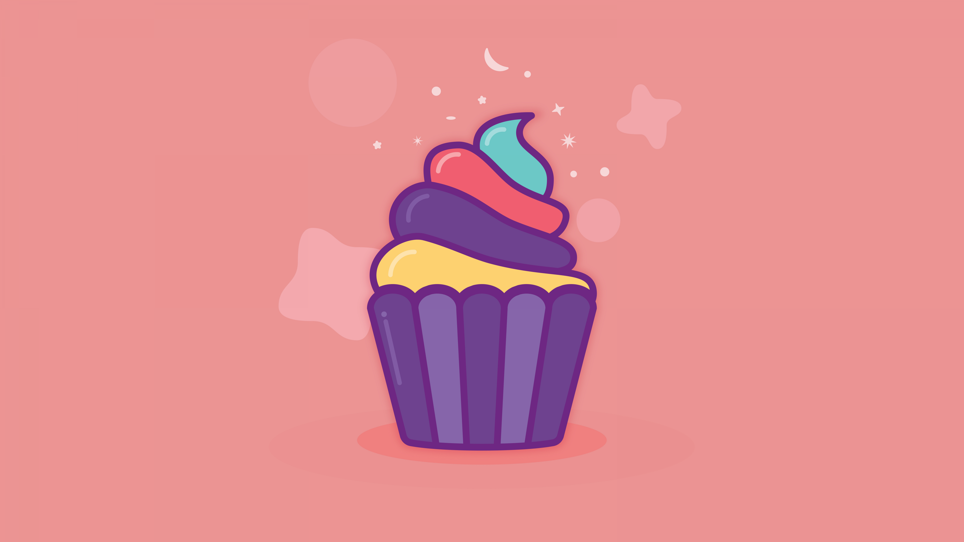 A minimalist and colorful illustration of a pastel pink ice cream scoop.