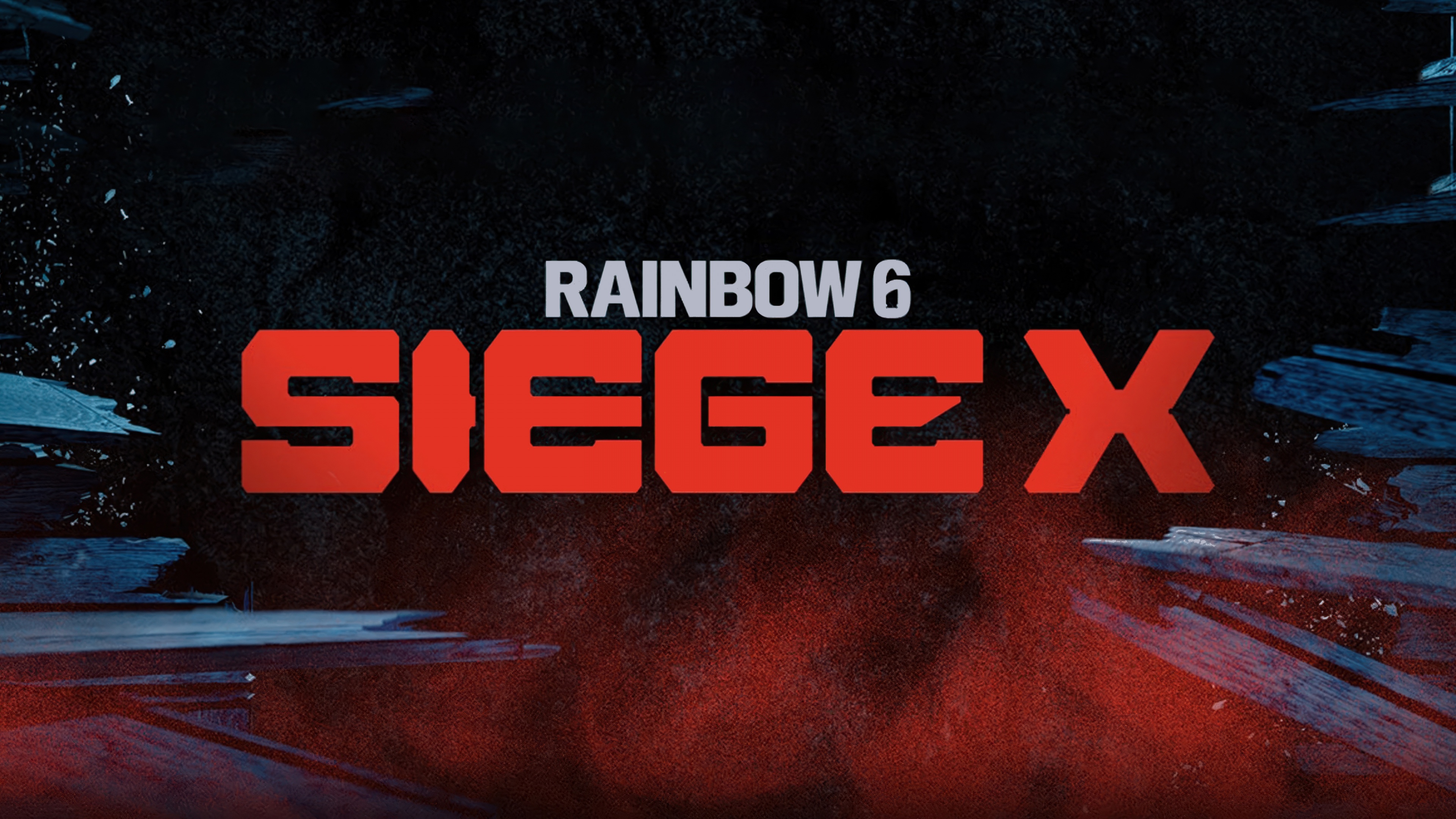 A futuristic 5K resolution logo for the tactical shooter game Rainbow Six Siege X.