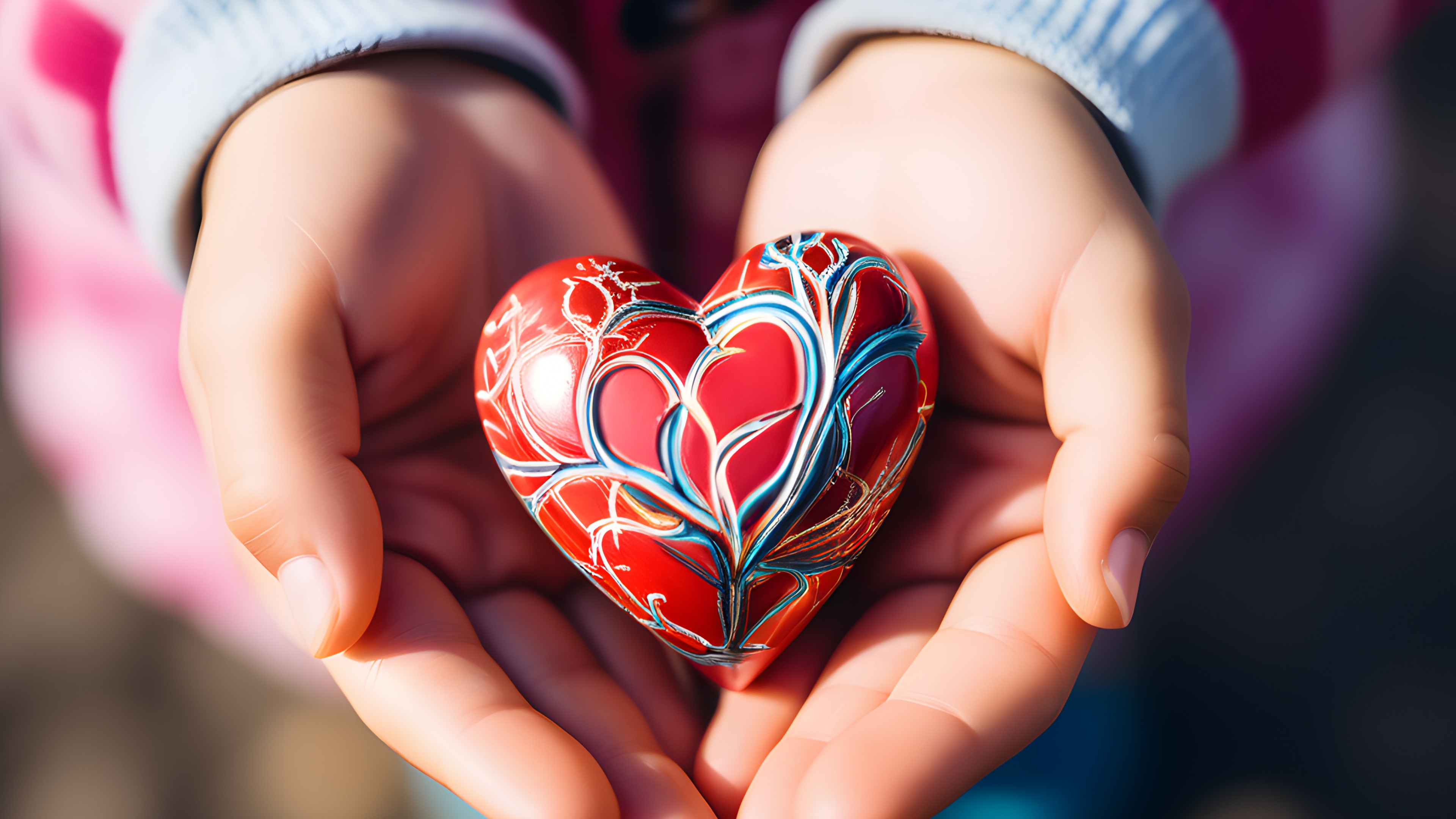 Close-up of hands forming a heart shape to symbolize love and Valentine's Day.