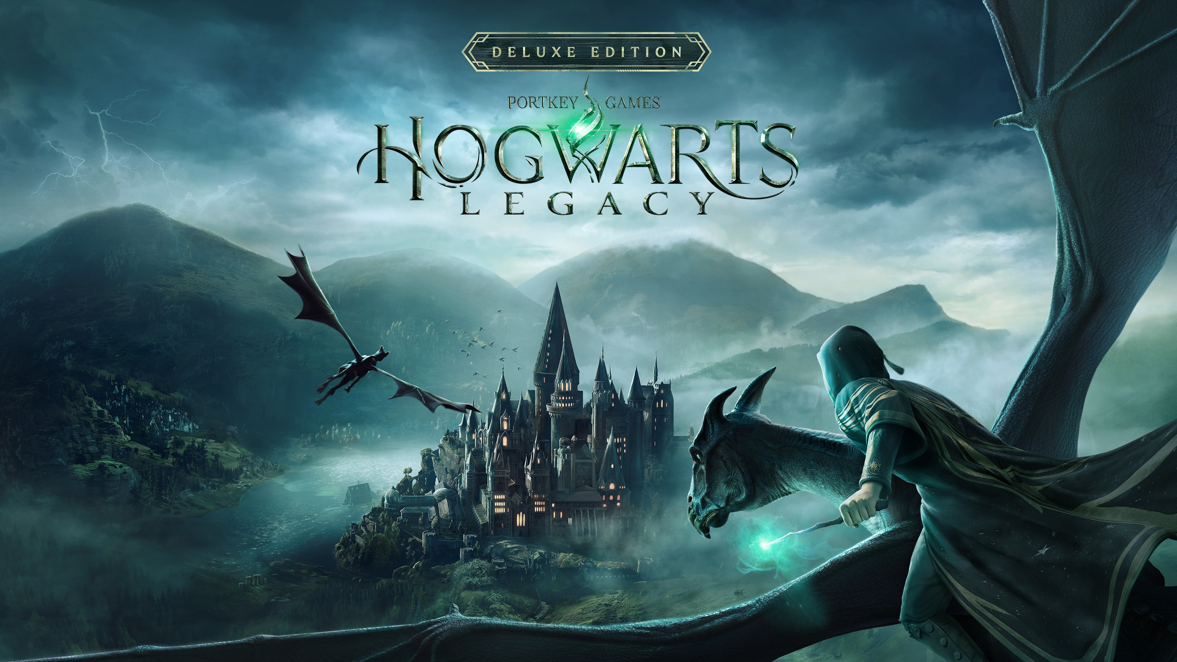 A mysterious wizard wearing dark Hogwarts robes in a moody, shadow-filled magical setting.