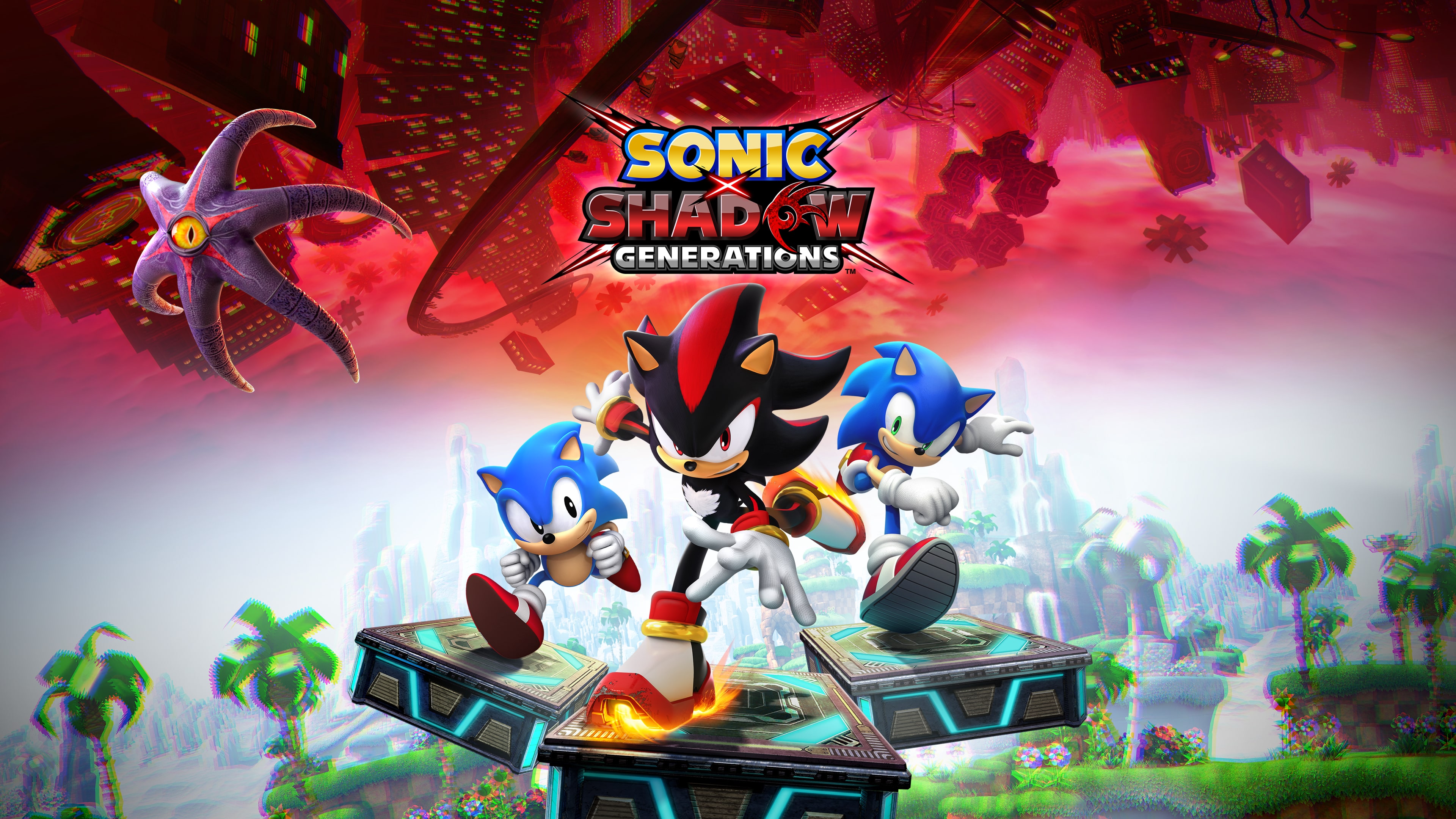 Sonic the Hedgehog and Shadow the Hydrogen side-by-side in a dynamic game poster for Sonic X Shadow Generations.