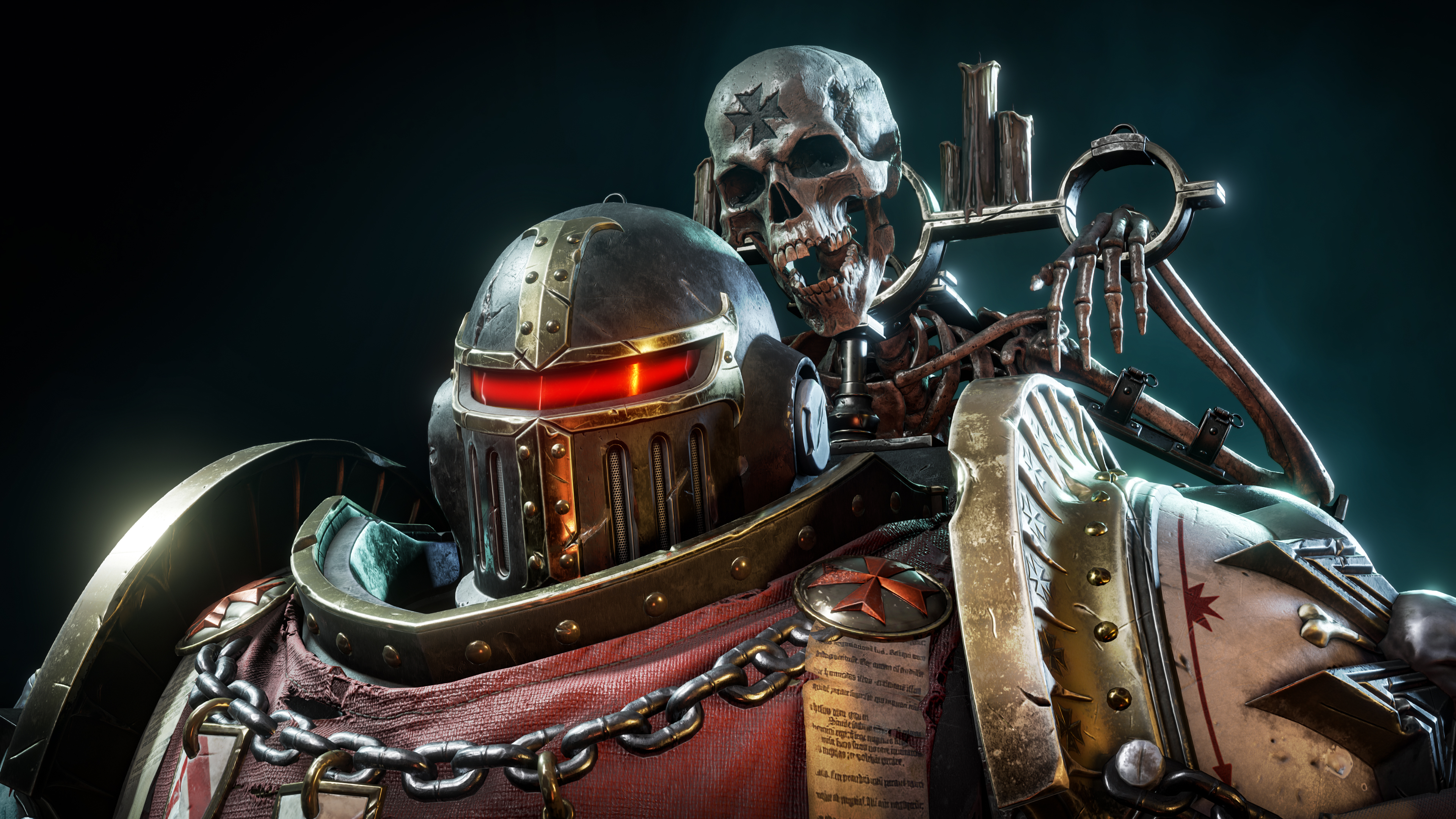 A heavily armored Space Marine from the video game Warhammer 40,000: Space Marine 2