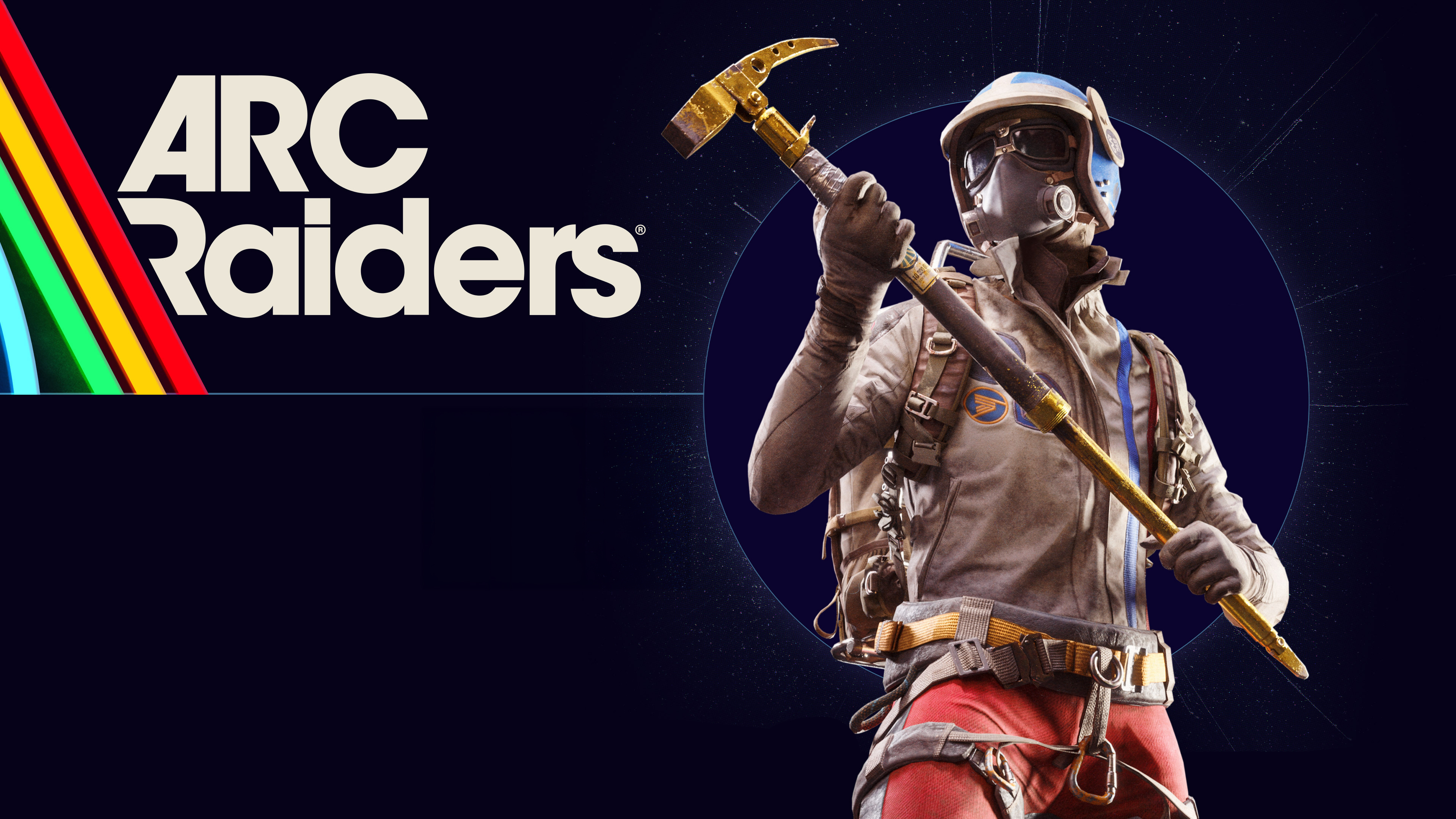 A soldier in futuristic tactical combat armor standing amidst the ruins of a sci-fi battlefield in the game ARC Raiders.