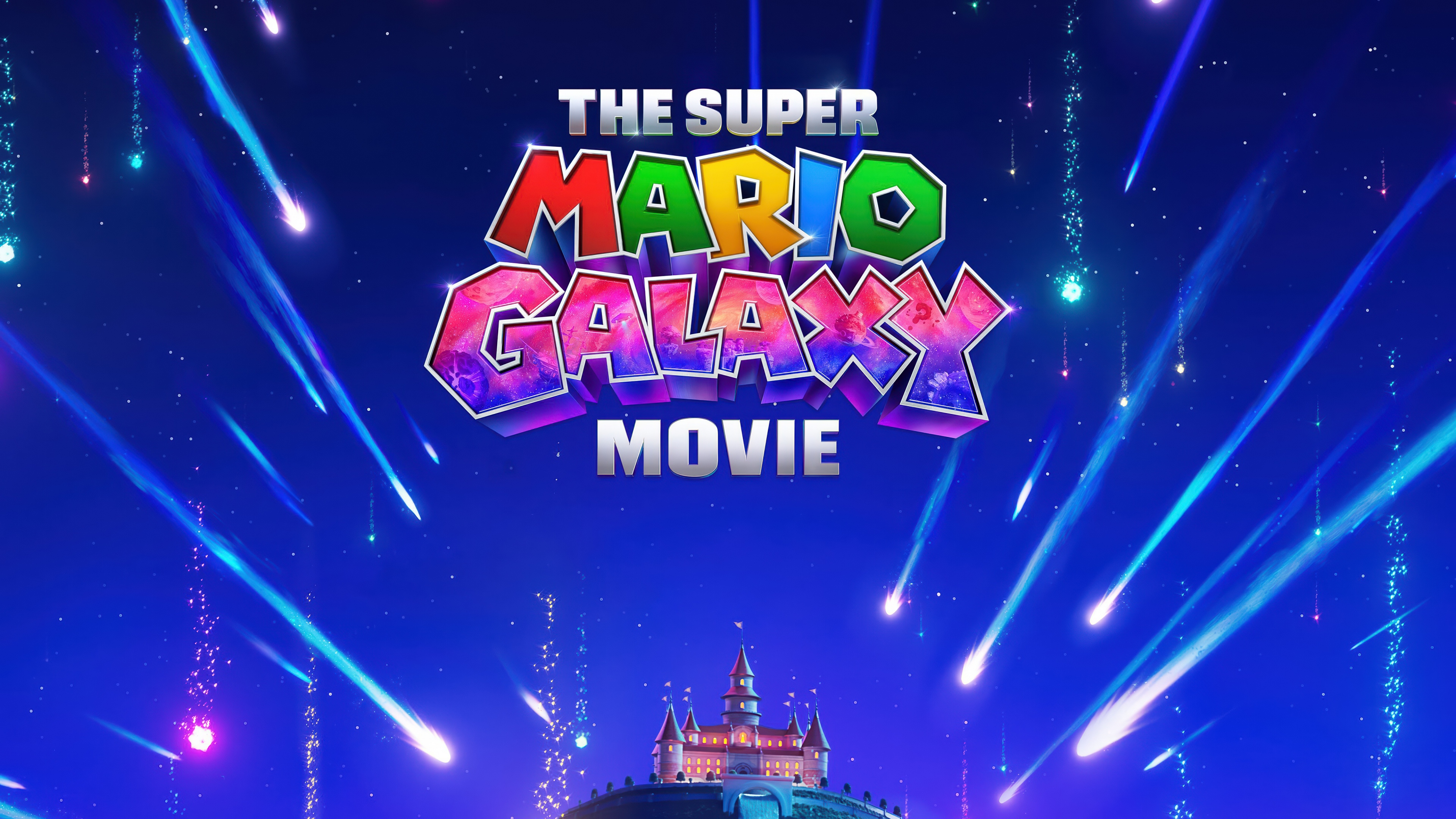 Official movie poster for The Super Mario Galaxy Movie featuring Mario and Rosalina in a breathtaking cosmic space setting.