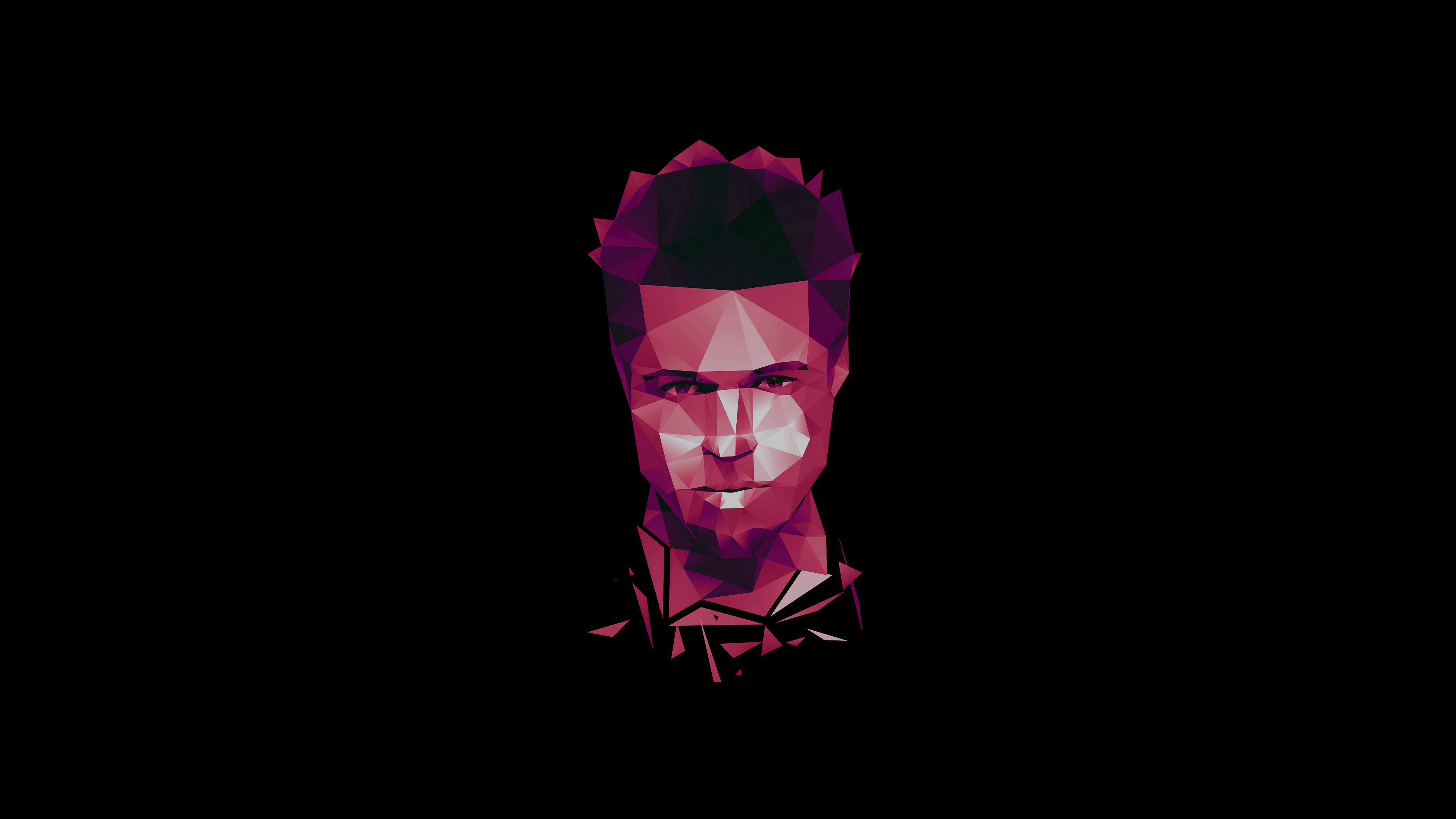 Low poly geometric portrait of Tyler Durden from Fight Club on a black background.