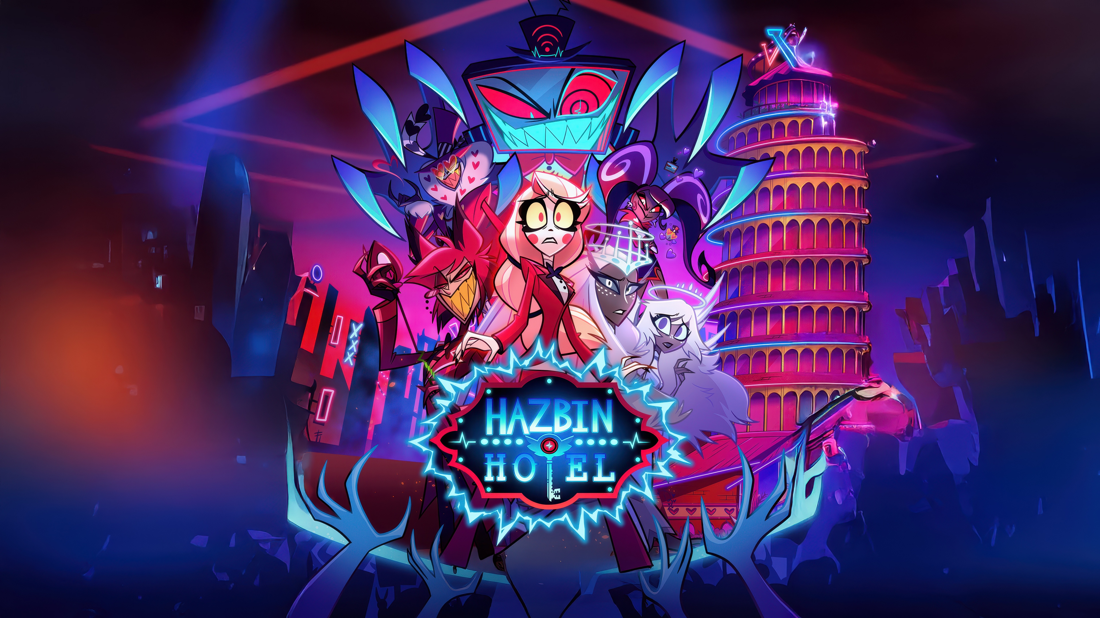 A high-resolution portrait of Charlie Morningstar and Alastor from the Hazbin Hotel animated series.