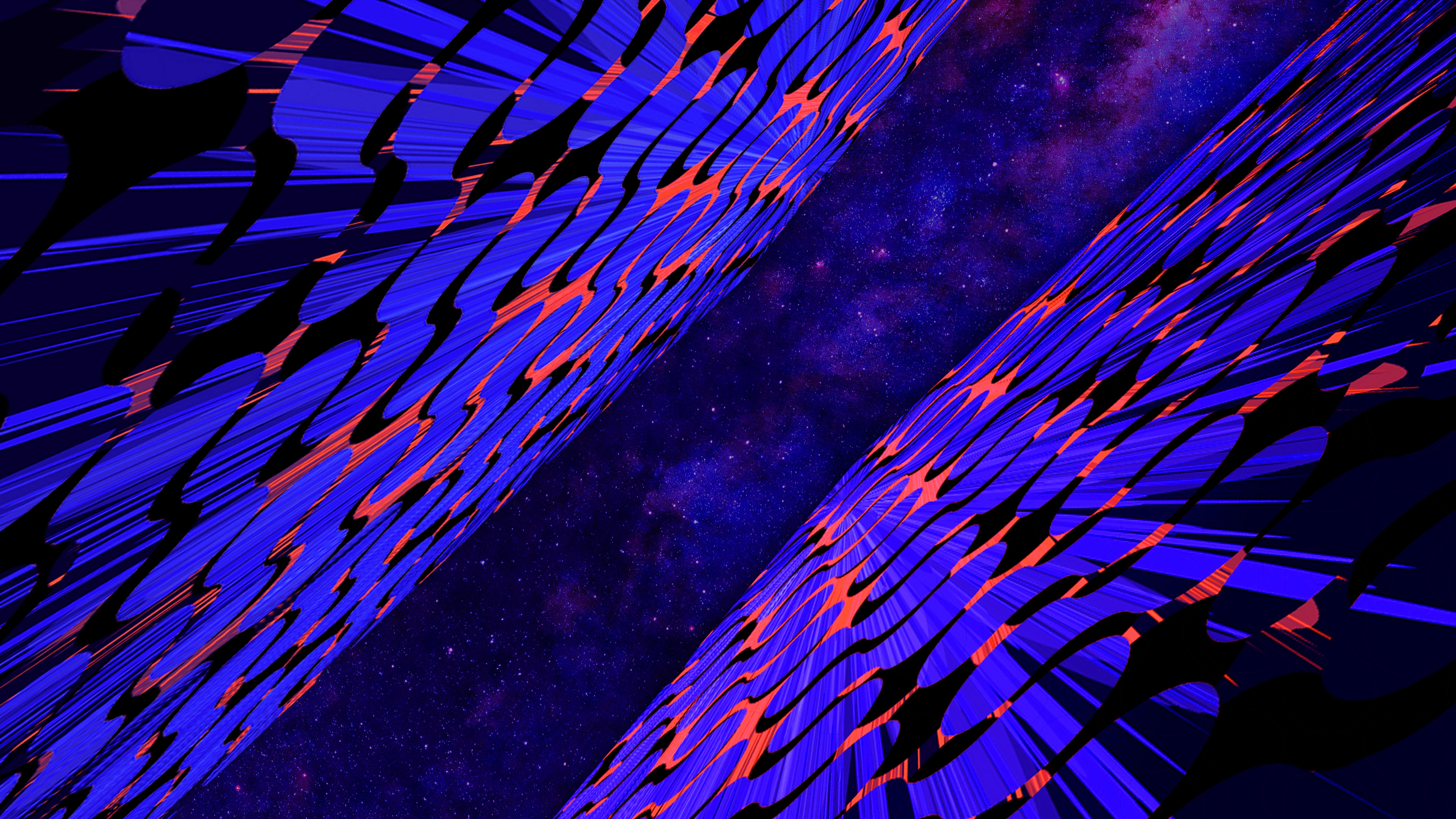 A low-angle view of neon-lit modern skyscrapers reaching towards a spectacular starry sky and the Milky Way in a cyberpunk cityscape.