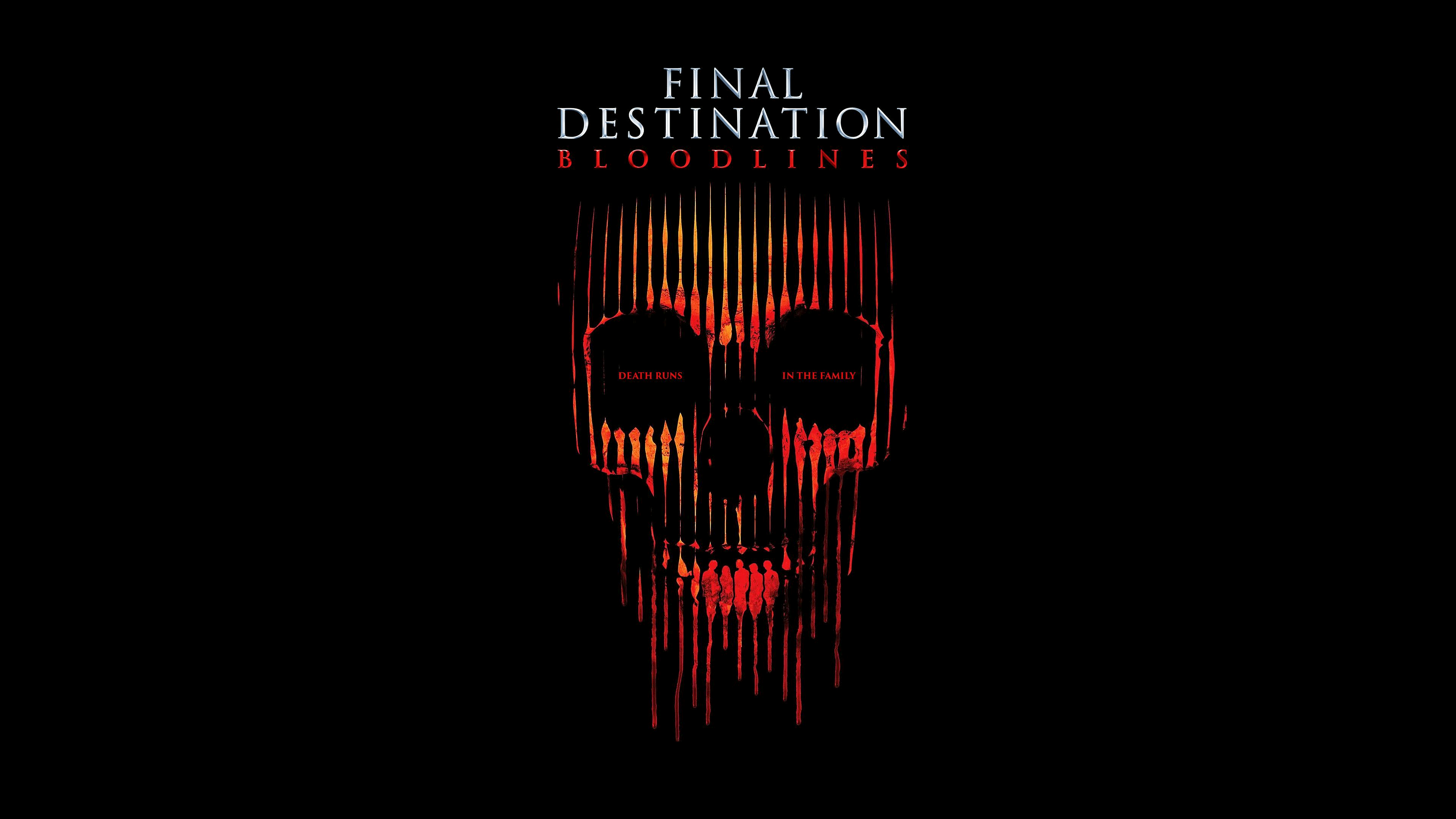 A highly detailed gothic skull centered on a solid black background, evoking the themes of the horror movie Final Destination: Bloodlines.
