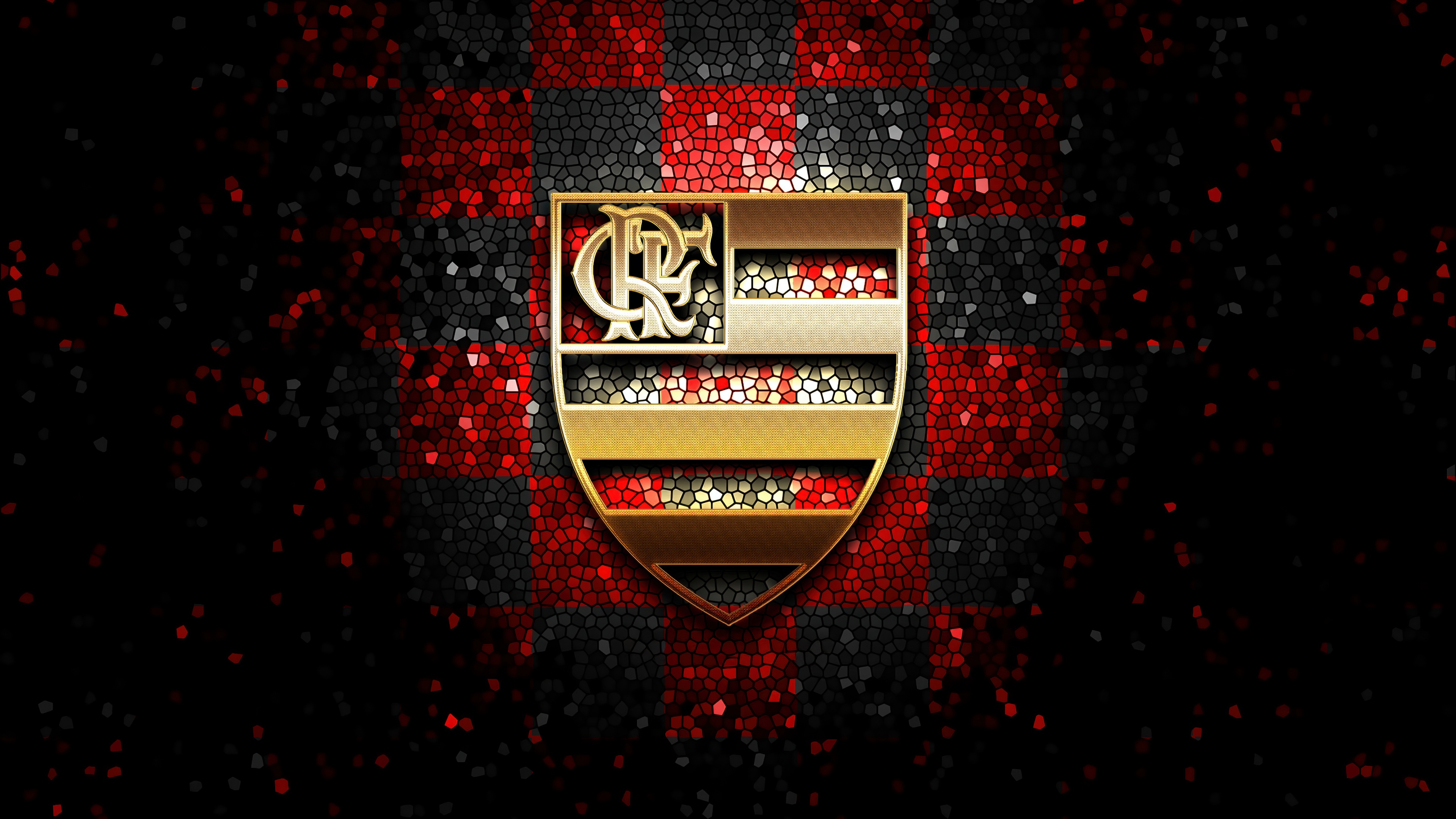 A detailed golden mosaic crest of the Brazilian football club CR Flamengo.