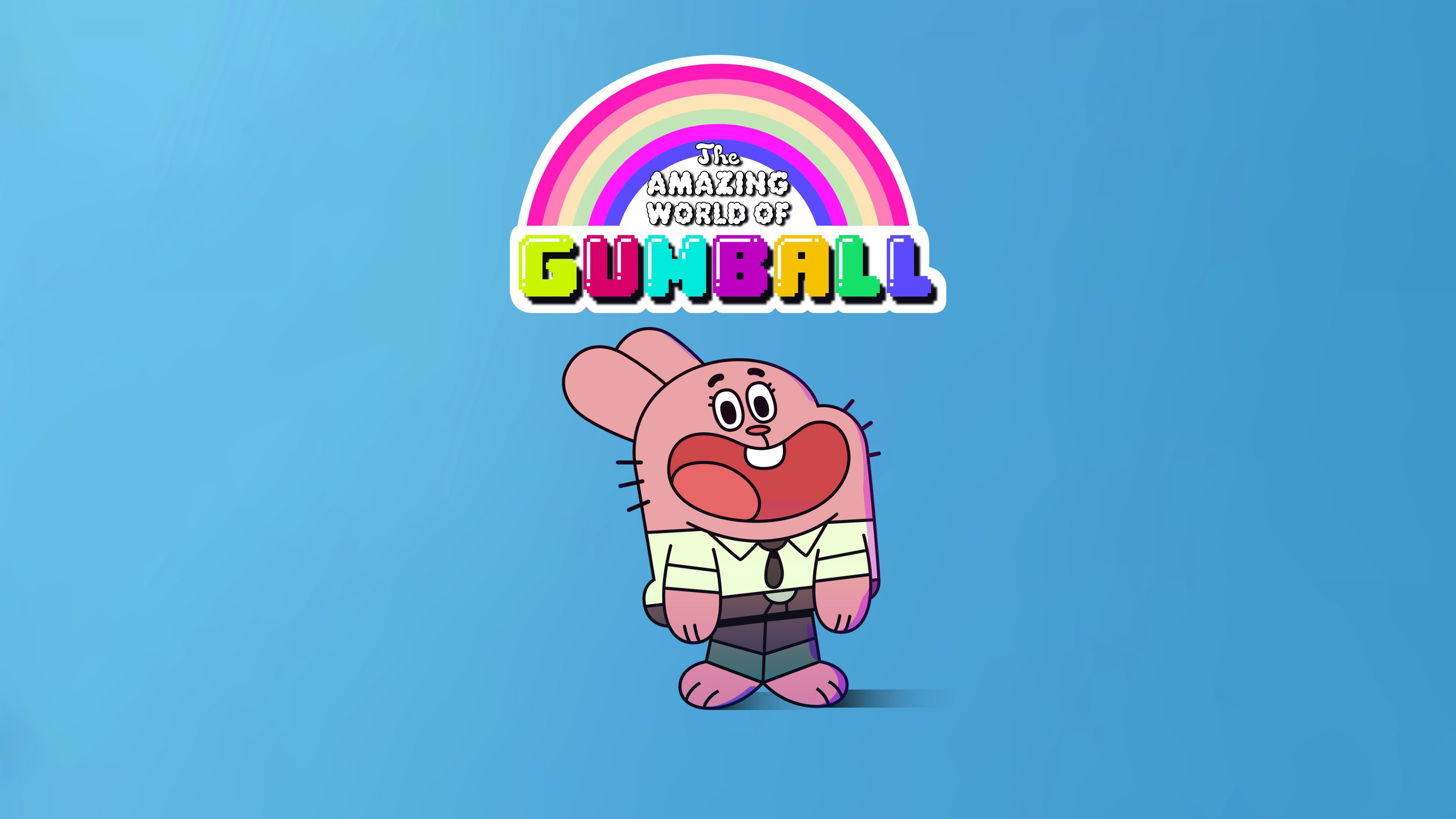 Cute cartoon illustration of Gumball Watterson from The Amazing World of Gumball on a blue background