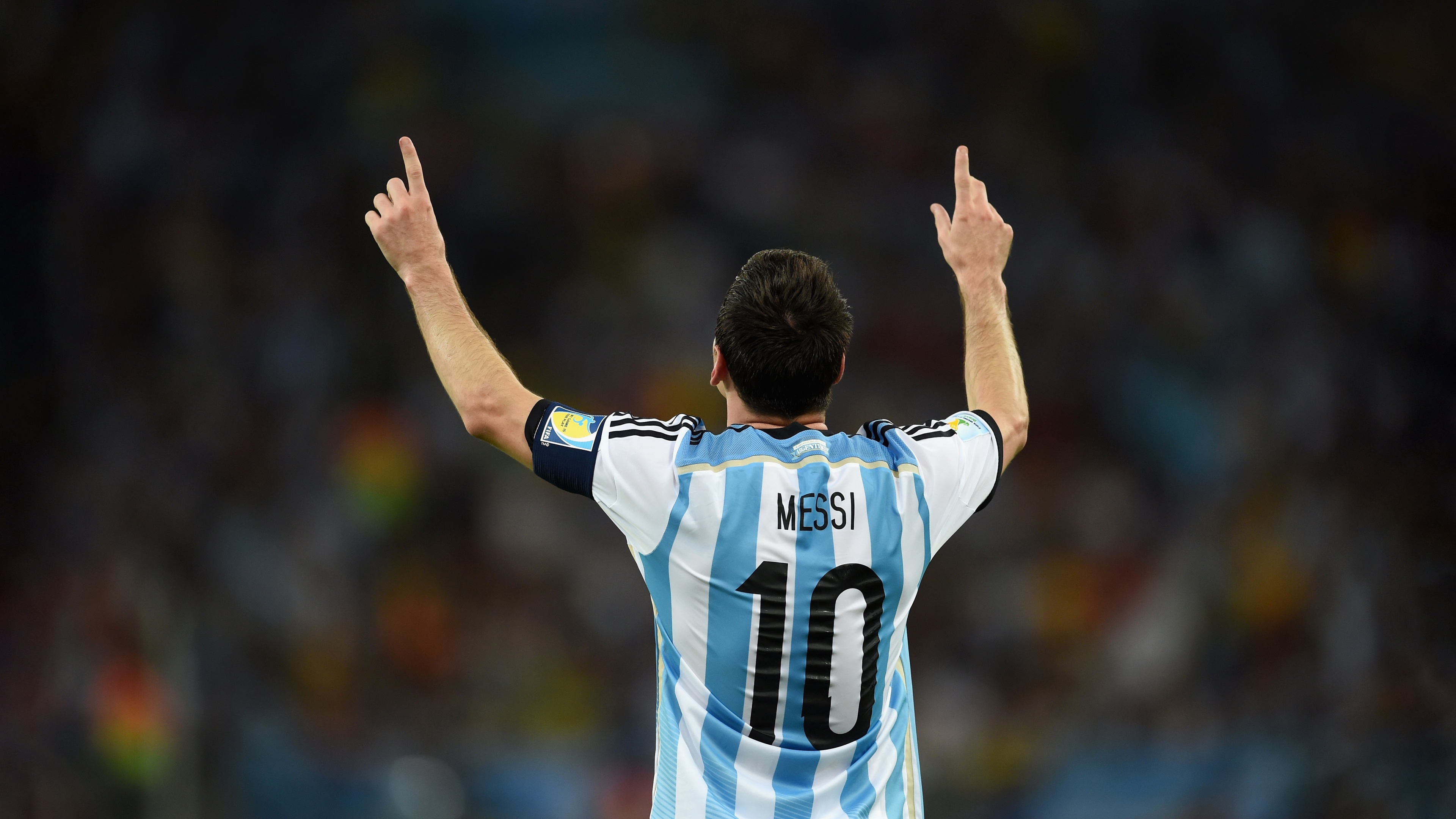 Lionel Messi wearing the Argentina national football team jersey.