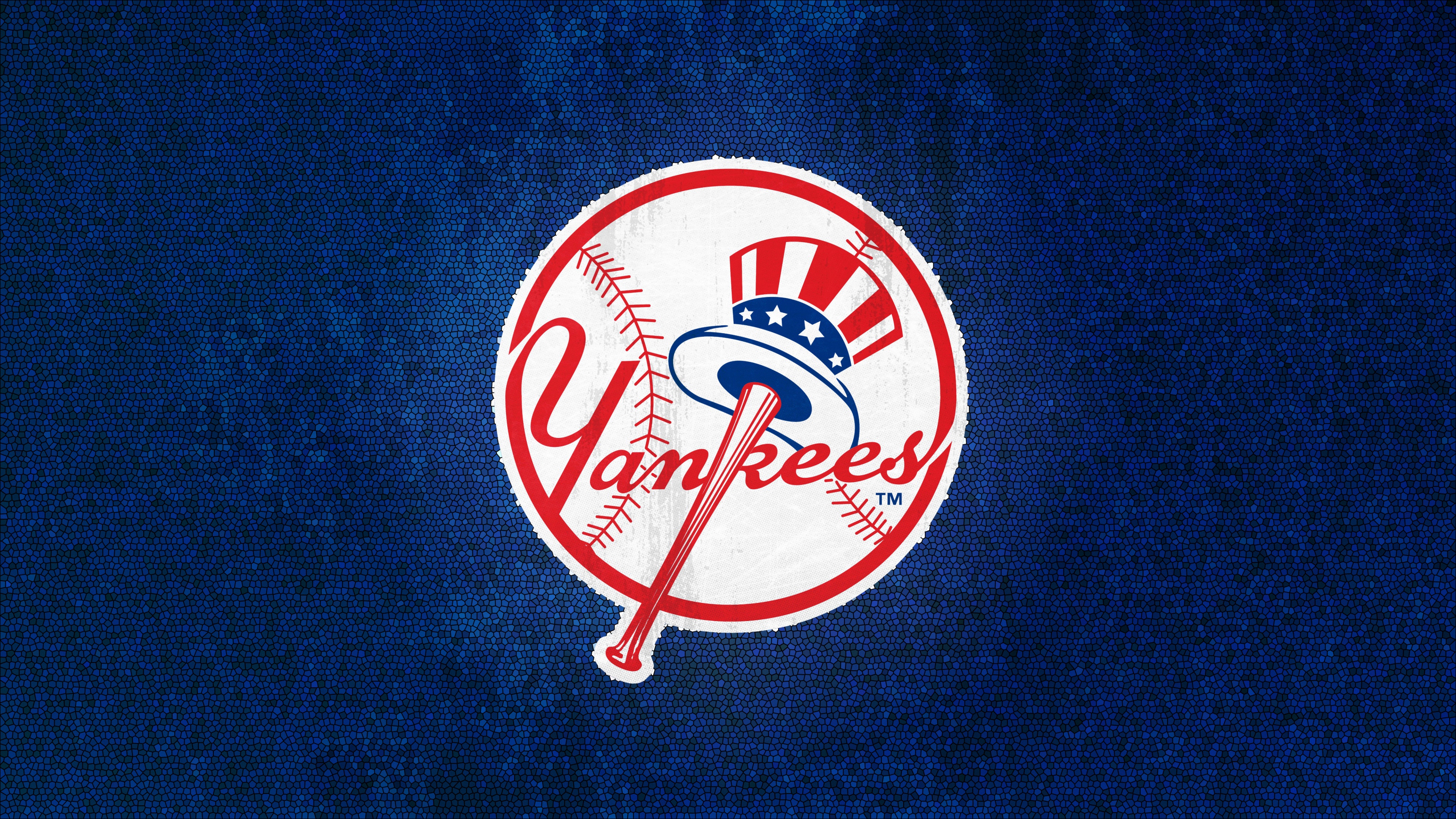 New York Yankees MLB branding on a vibrant blue background.